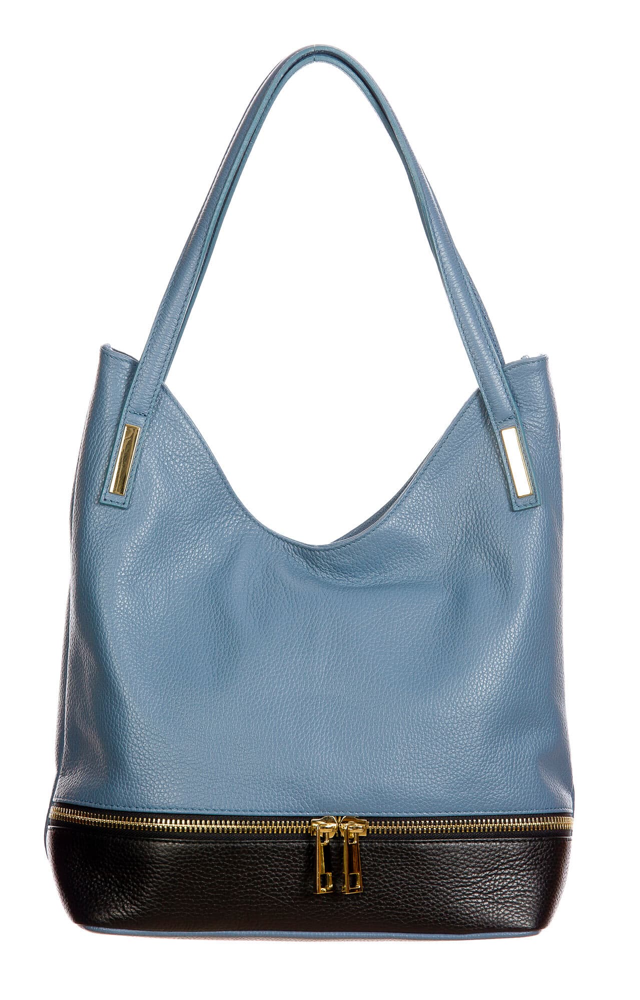 LUISA : borsa donna a spalla, pelle morbida, colore : AZZURRO / NERO, Made in Italy (Borsa)