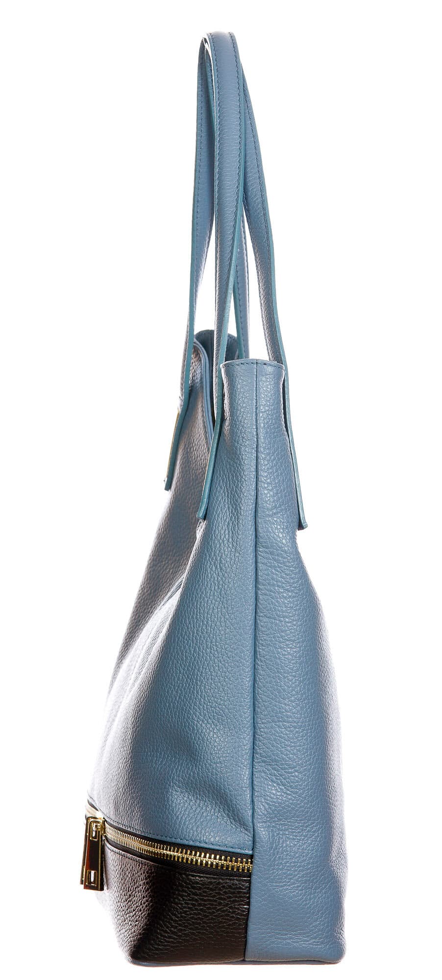 LUISA : borsa donna a spalla, pelle morbida, colore : AZZURRO / NERO, Made in Italy (Borsa)