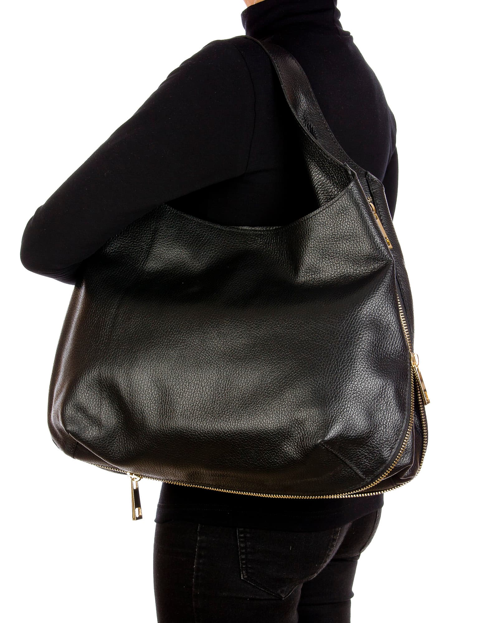 DAISY : borsa donna a spalla, pelle morbida, colore: NERO, Made in Italy. (Borsa)