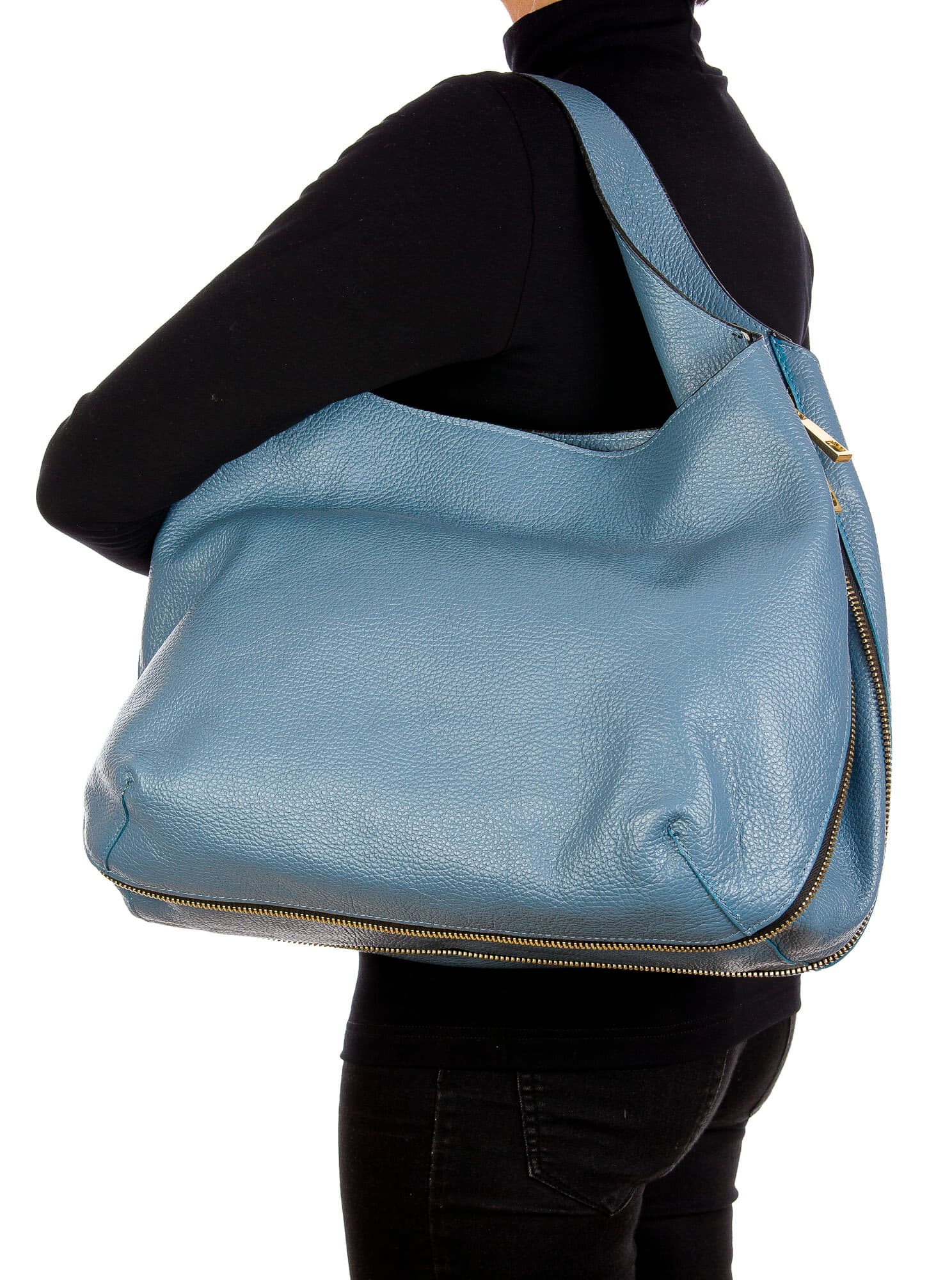 DAISY : borsa donna a spalla, pelle morbida, colore: AZZURRO, Made in Italy. (Borsa)