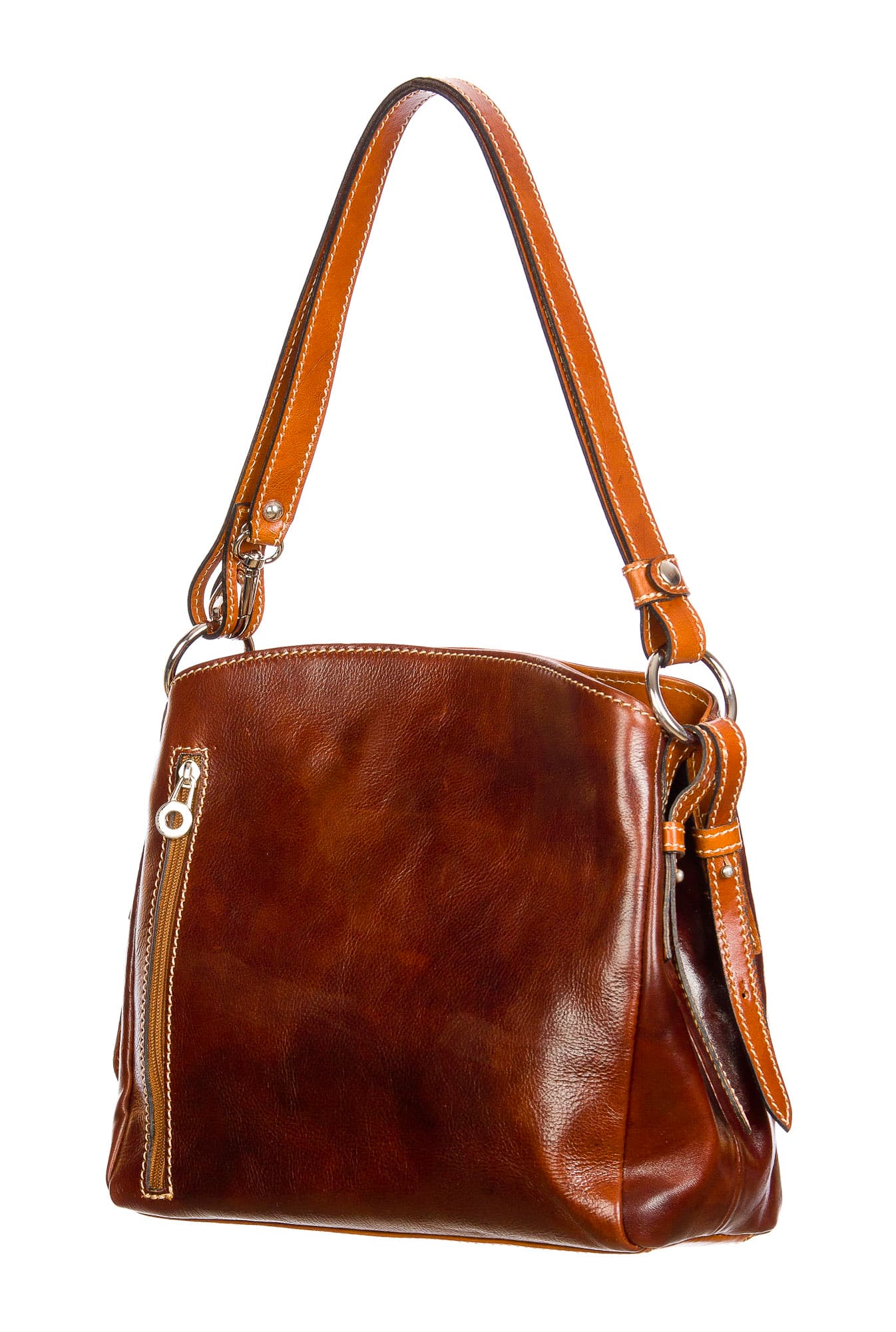 ORNELLA : borsa donna a spalla in cuoio, colore : MARRONE/MIELE, Made in Italy
