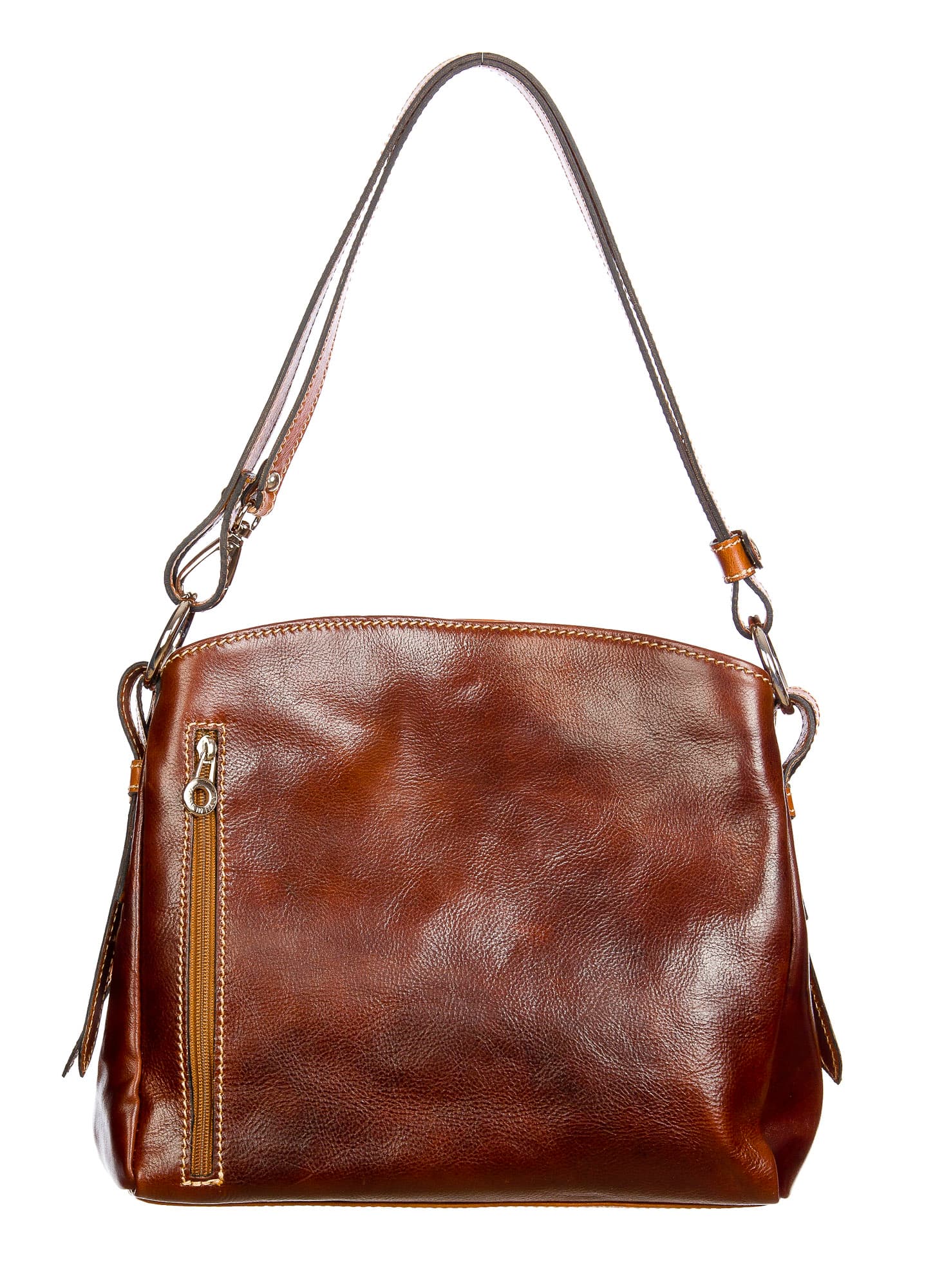 ORNELLA : borsa donna a spalla in cuoio, colore : MARRONE/MIELE, Made in Italy