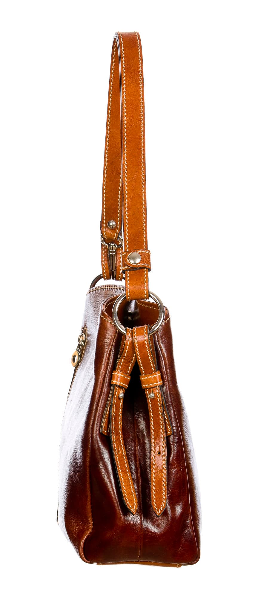 ORNELLA : borsa donna a spalla in cuoio, colore : MARRONE/MIELE, Made in Italy