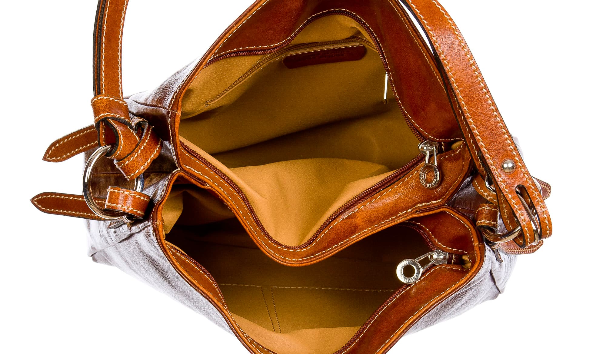 ORNELLA : borsa donna a spalla in cuoio, colore : MARRONE/MIELE, Made in Italy