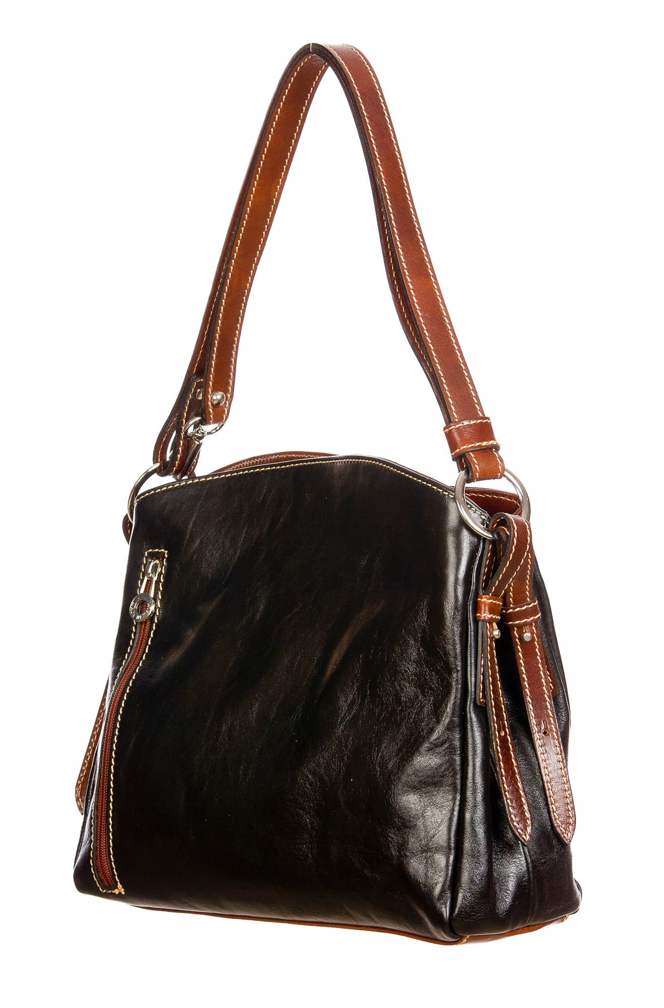 ORNELLA : borsa donna a spalla in cuoio, colore : NERO / TESTAMORO, Made in Italy