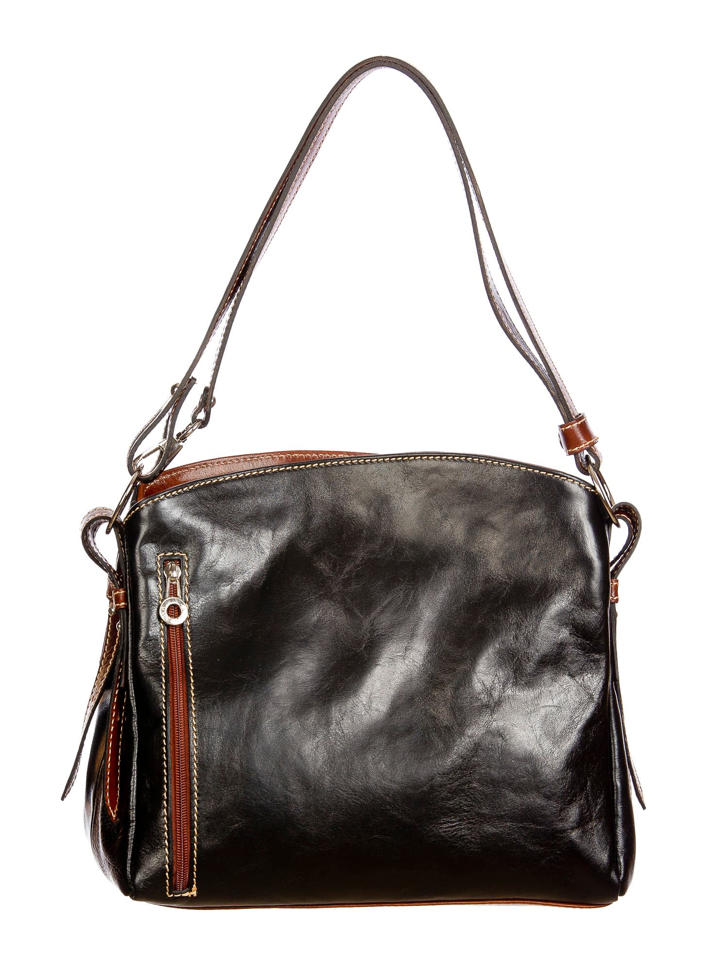 ORNELLA : borsa donna a spalla in cuoio, colore : NERO / TESTAMORO, Made in Italy