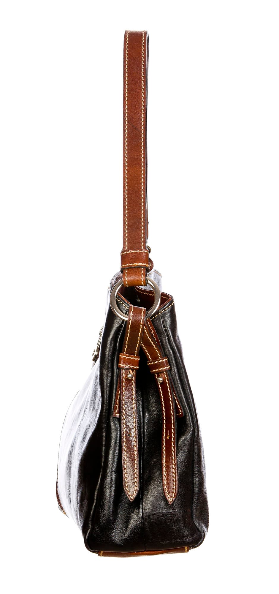 ORNELLA : borsa donna a spalla in cuoio, colore : NERO / TESTAMORO, Made in Italy