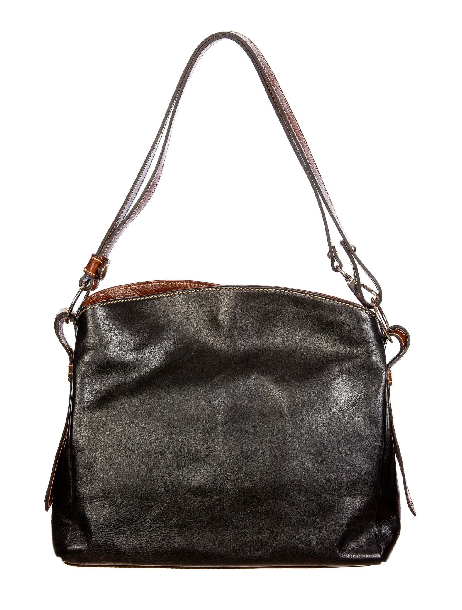 ORNELLA : borsa donna a spalla in cuoio, colore : NERO / TESTAMORO, Made in Italy