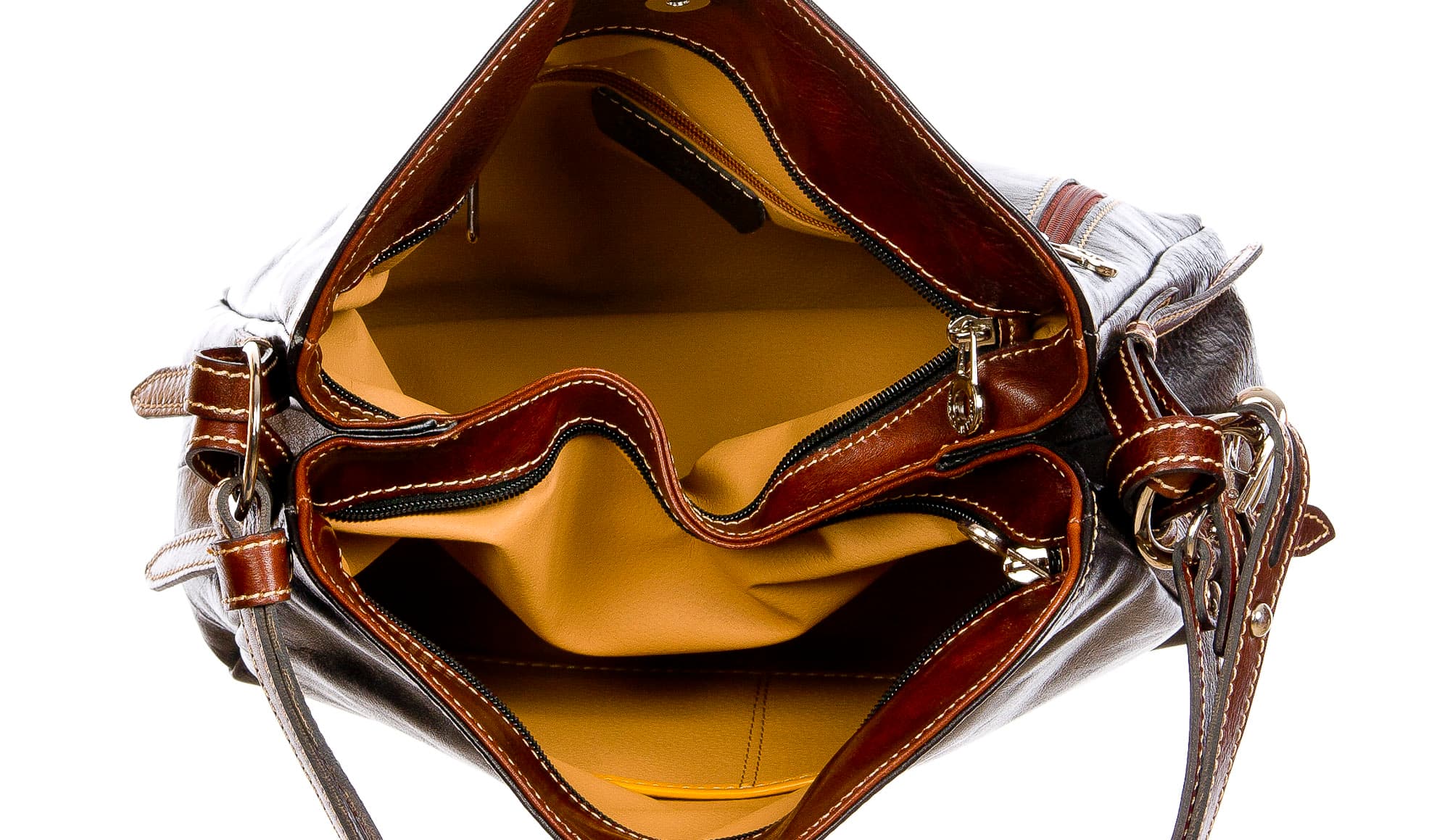 ORNELLA : borsa donna a spalla in cuoio, colore : NERO / TESTAMORO, Made in Italy
