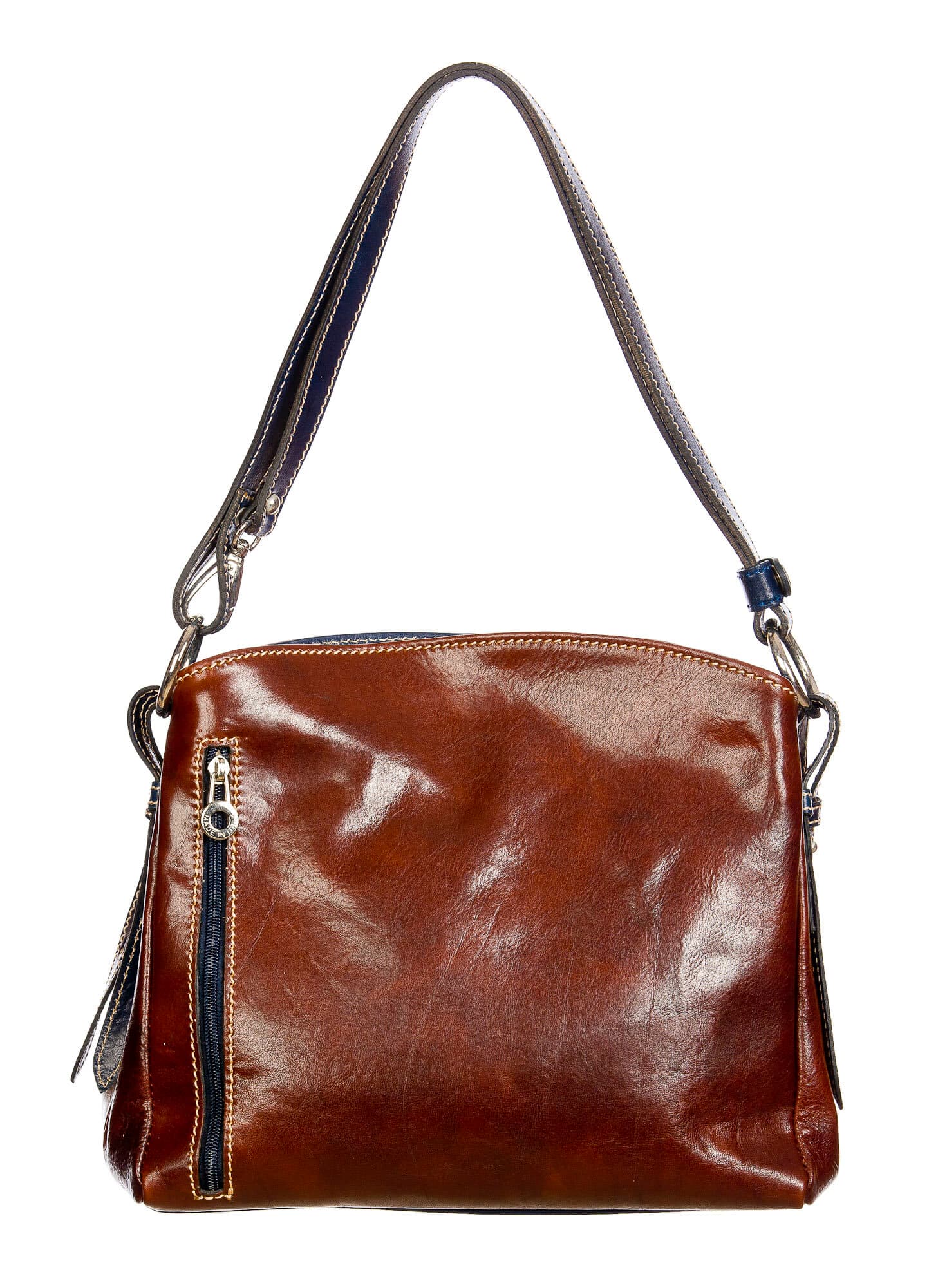 ORNELLA : borsa donna a spalla in cuoio, colore : TESTAMORO / BLU, Made in Italy