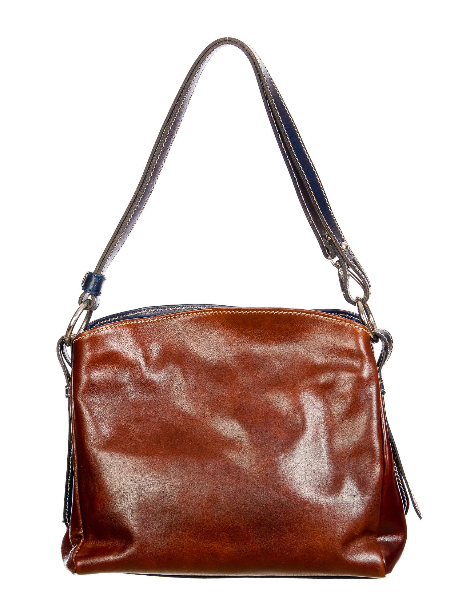 ORNELLA : borsa donna a spalla in cuoio, colore : TESTAMORO / BLU, Made in Italy