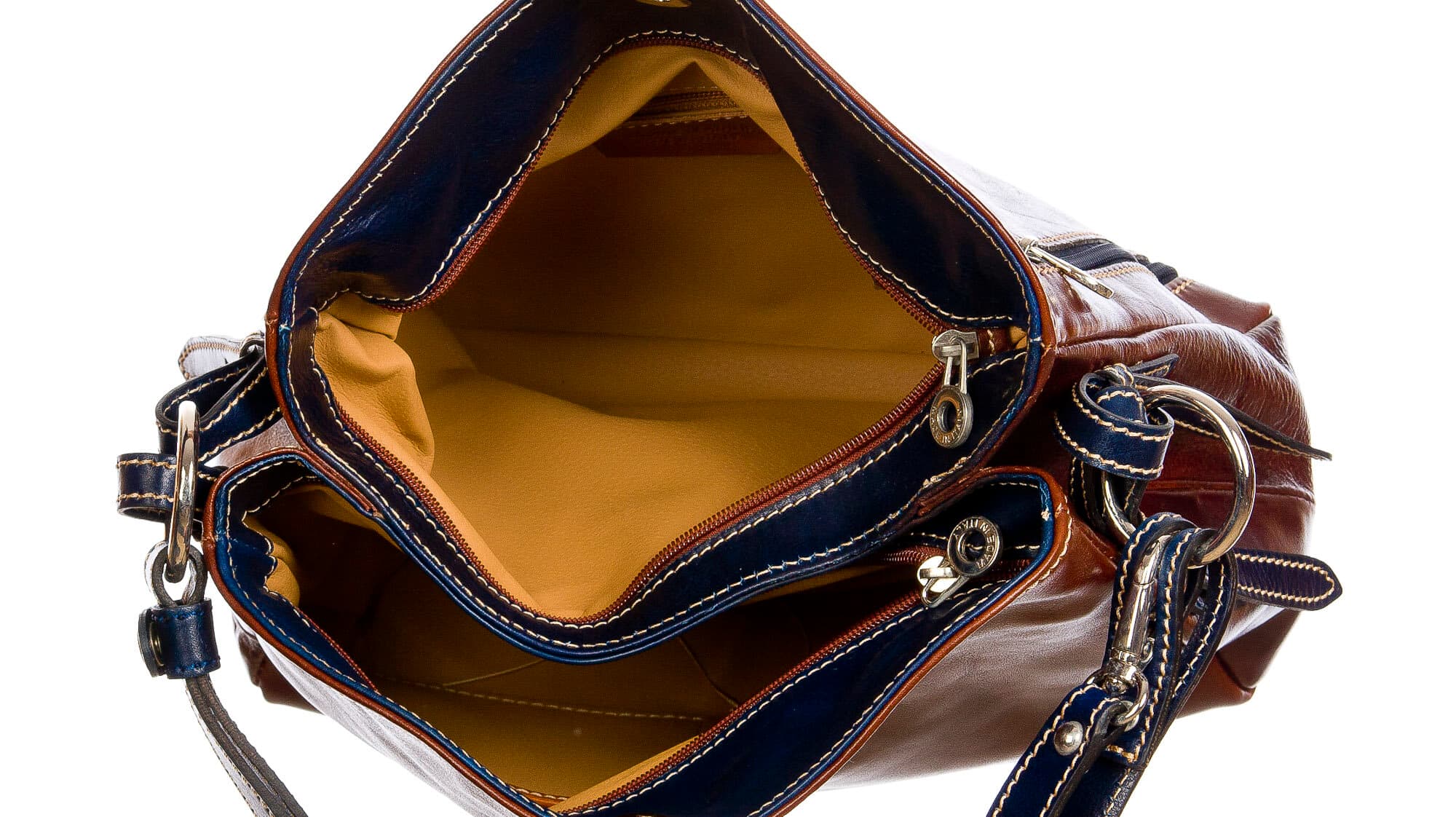 ORNELLA : borsa donna a spalla in cuoio, colore : TESTAMORO / BLU, Made in Italy