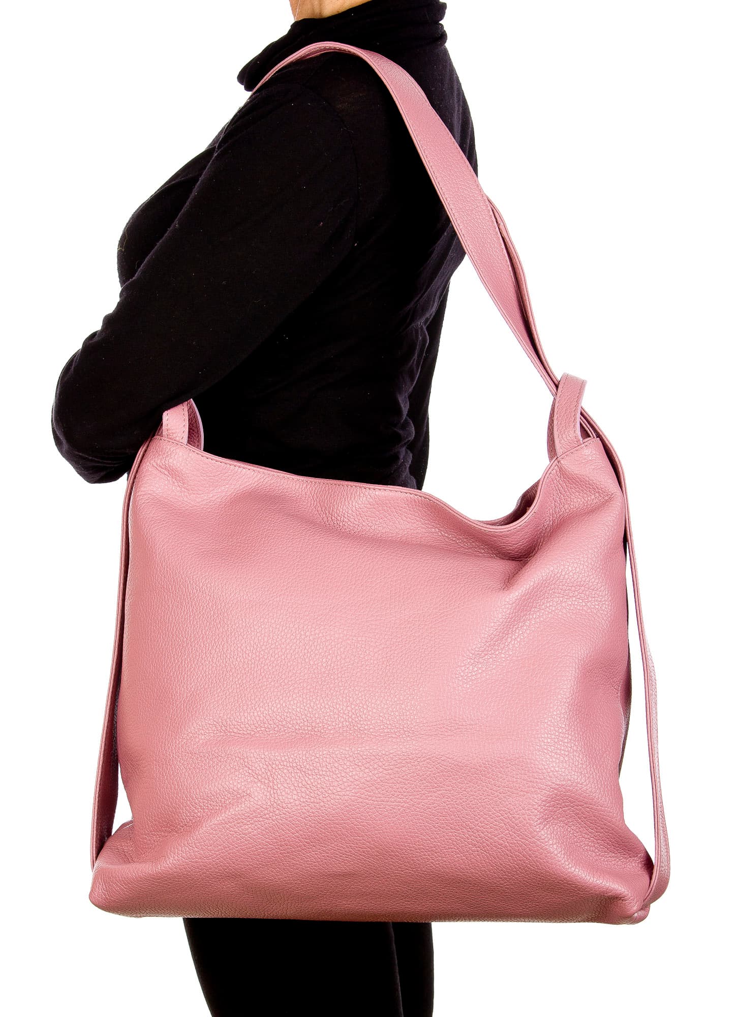 OLIVIA : borsa / zaino, pelle morbida, colore : ROSA, Made in Italy