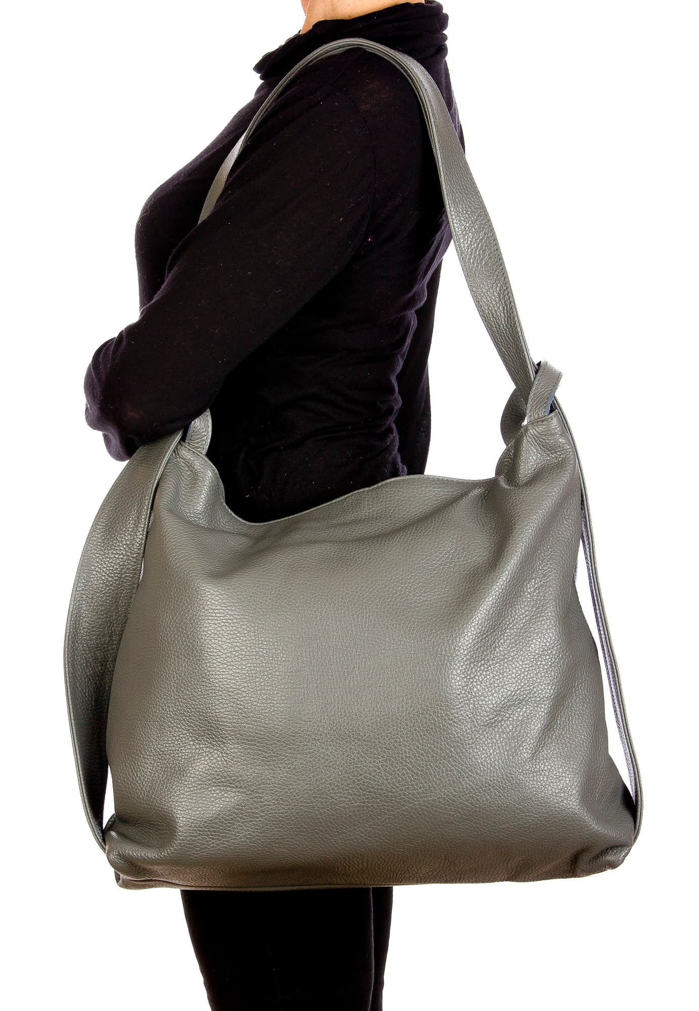 OLIVIA : borsa / zaino, pelle morbida, colore : GRIGIO, Made in Italy