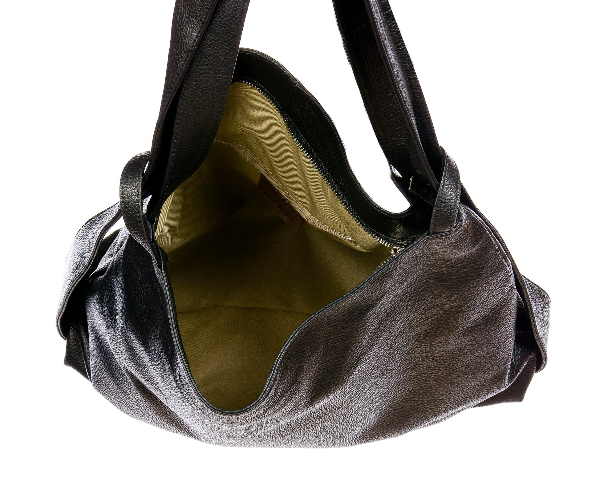 OLIVIA : borsa / zaino, pelle morbida, colore : TESTAMORO, Made in Italy