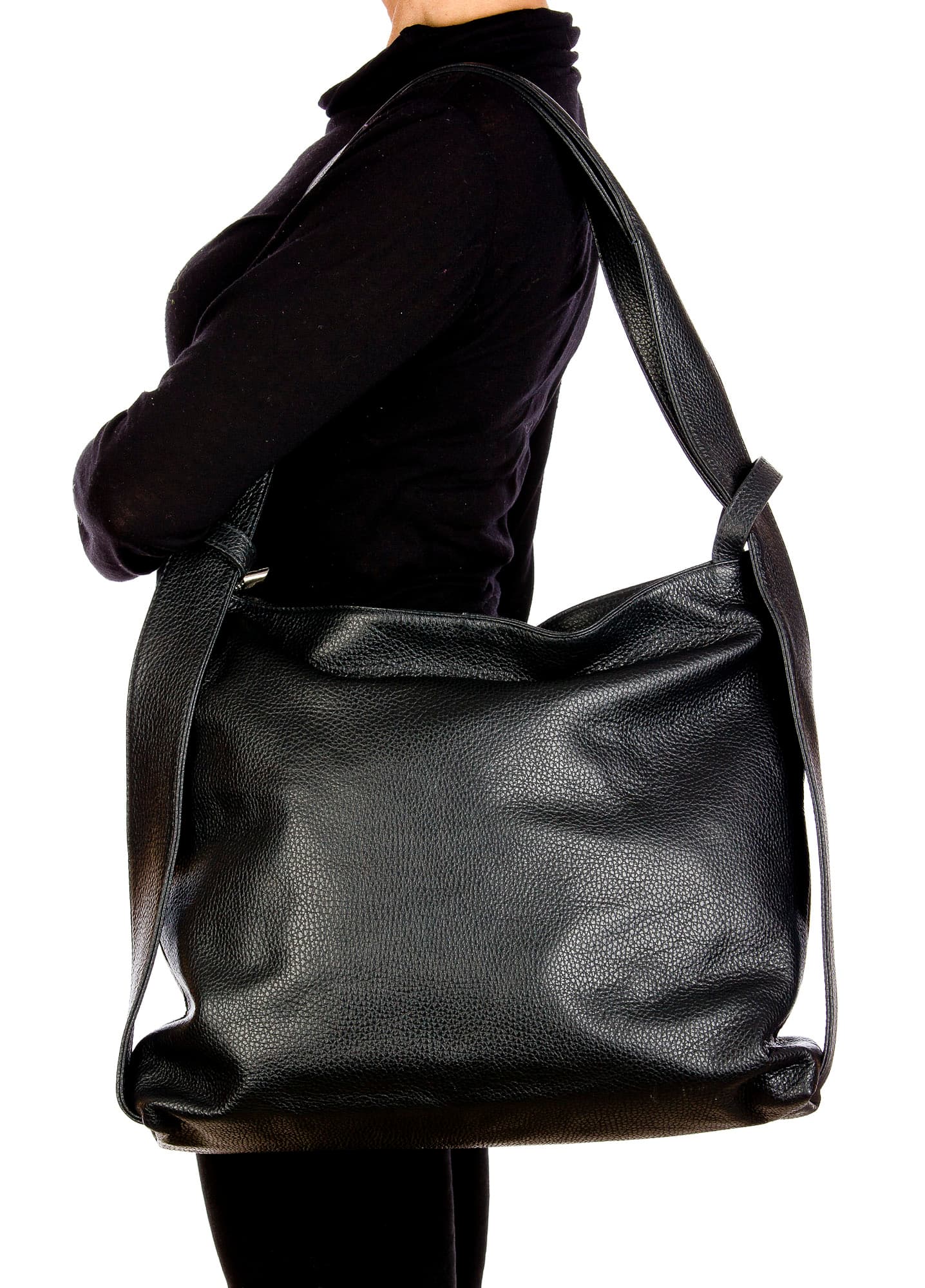 OLIVIA : borsa / zaino, pelle morbida, colore : TESTAMORO, Made in Italy