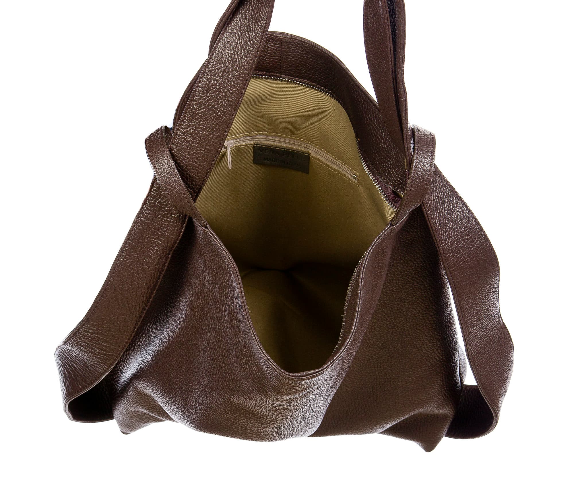 OLIVIA : borsa / zaino, pelle morbida, colore : TESTA MORO, Made in Italy