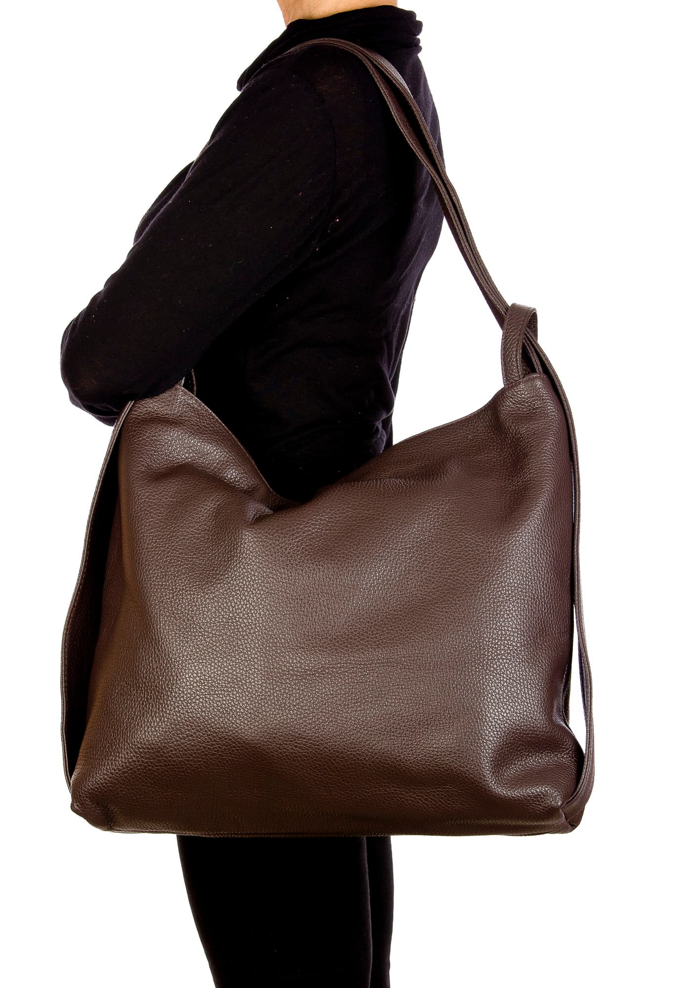 OLIVIA : borsa / zaino, pelle morbida, colore : TESTA MORO, Made in Italy