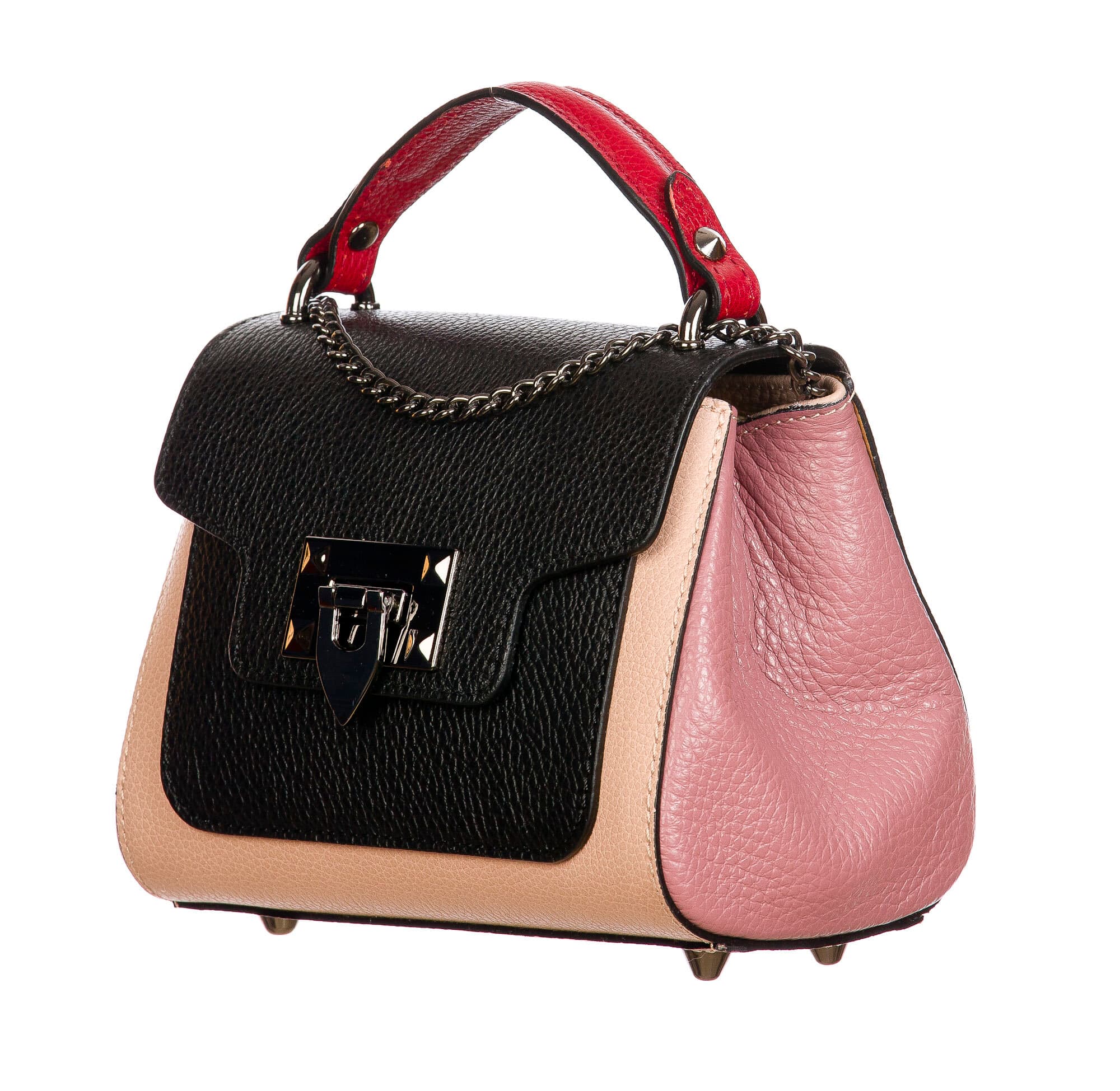AGNES : borsa donna mini, pelle saffiano, colore : ROSA / NERO / ROSSO, Made in Italy