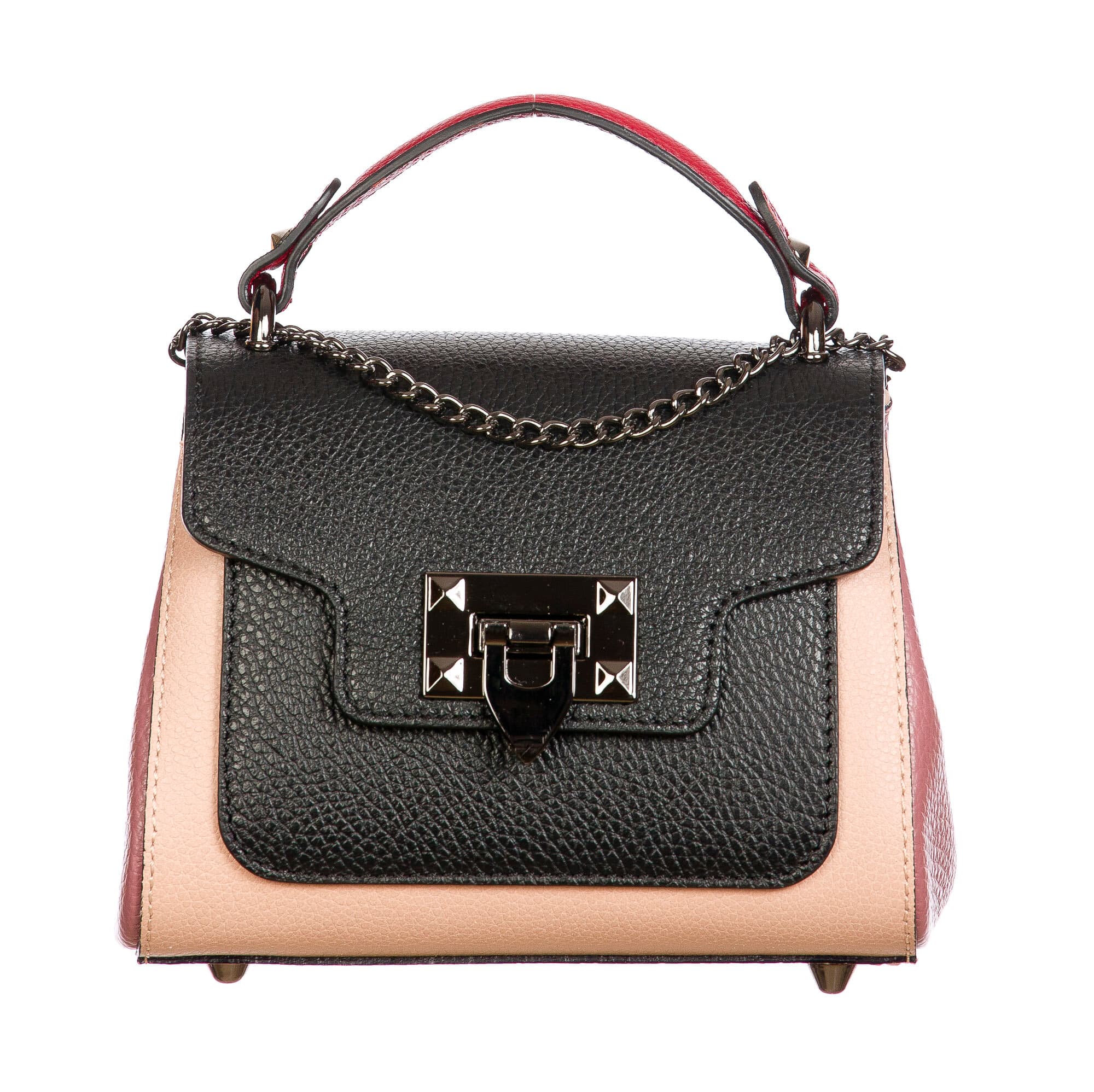 AGNES : borsa donna mini, pelle saffiano, colore : ROSA / NERO / ROSSO, Made in Italy