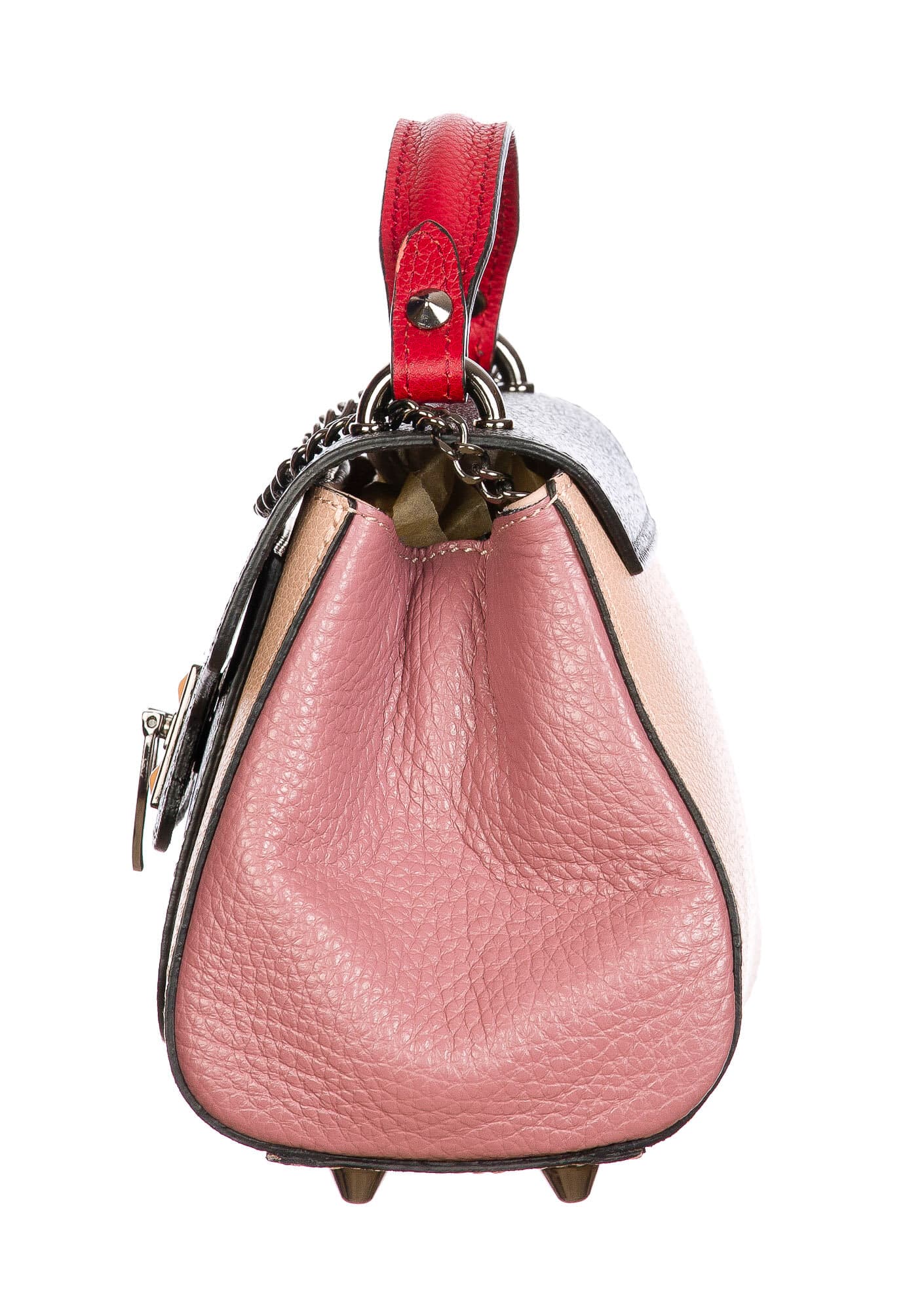 AGNES : borsa donna mini, pelle saffiano, colore : ROSA / NERO / ROSSO, Made in Italy