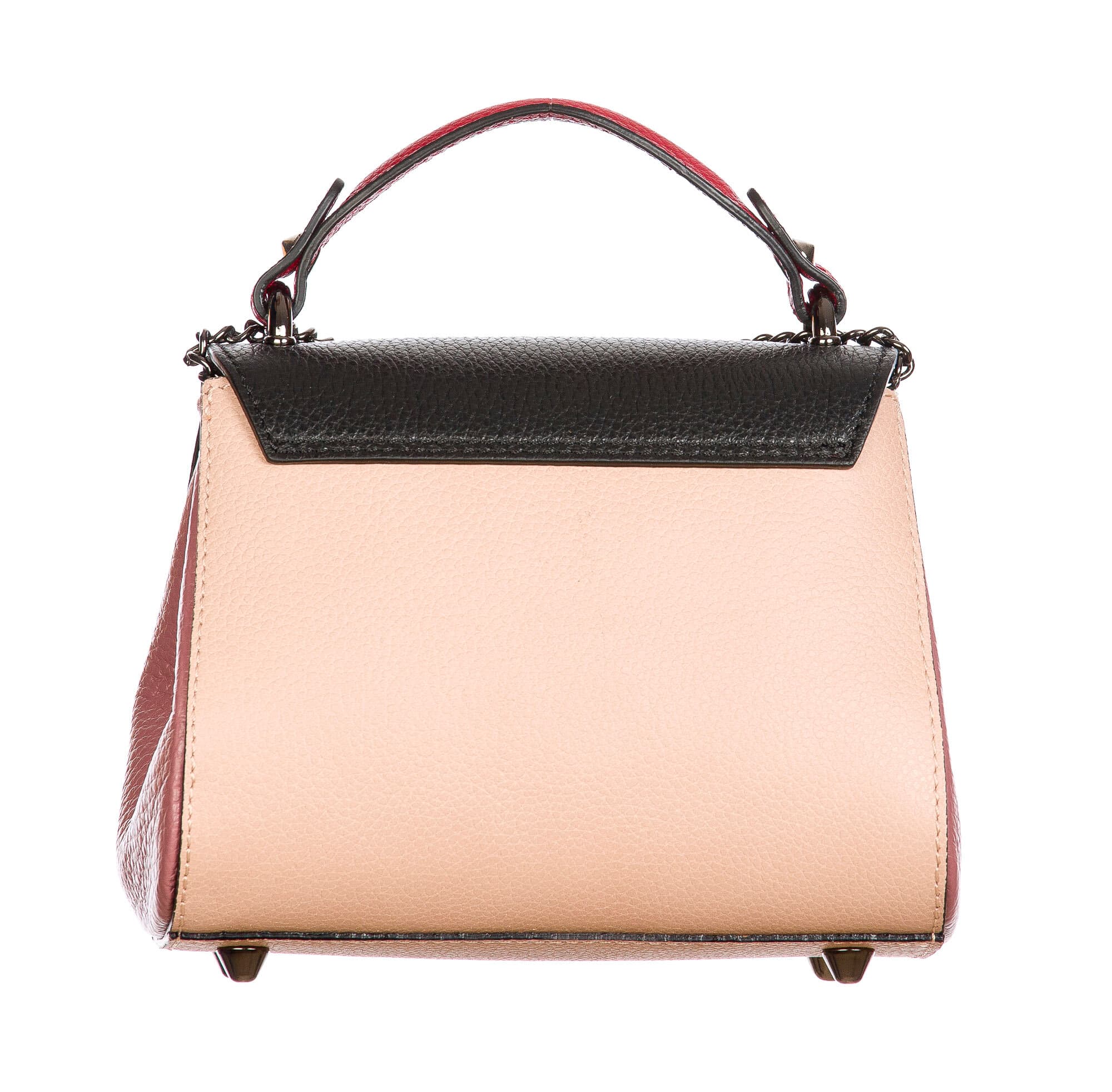 AGNES : borsa donna mini, pelle saffiano, colore : ROSA / NERO / ROSSO, Made in Italy