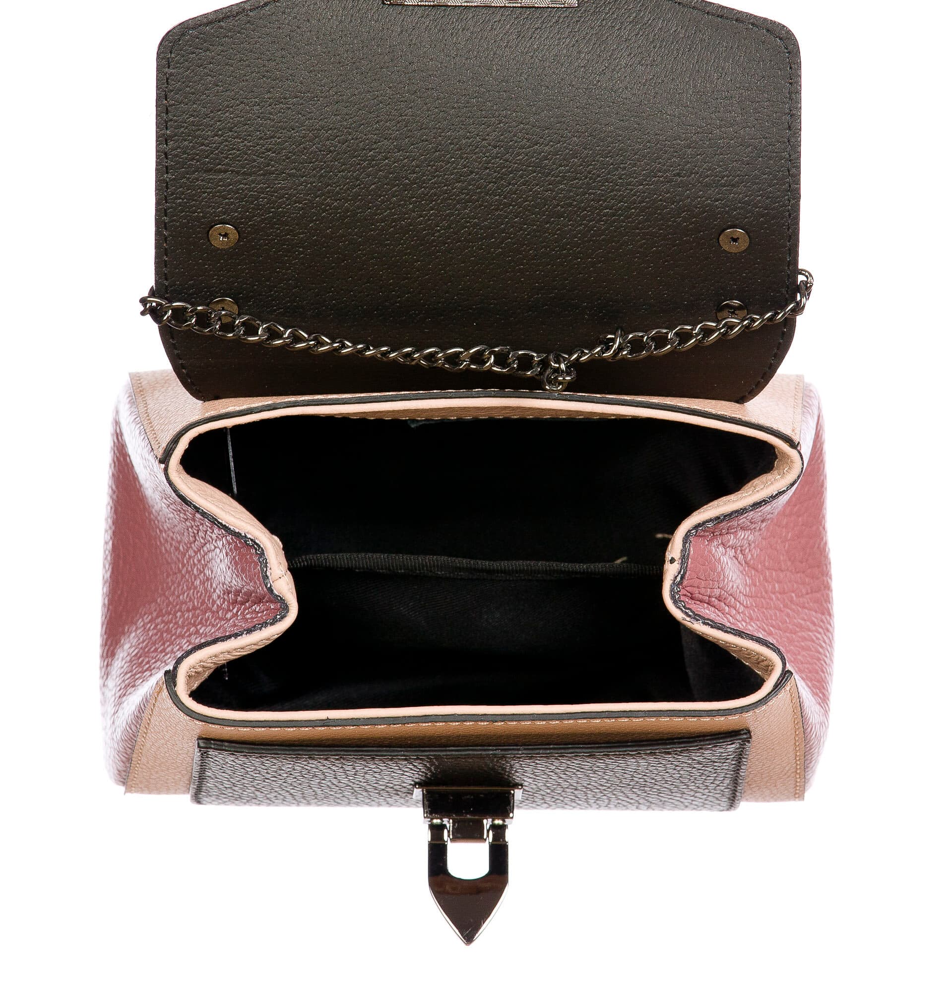 AGNES : borsa donna mini, pelle saffiano, colore : ROSA / NERO / ROSSO, Made in Italy