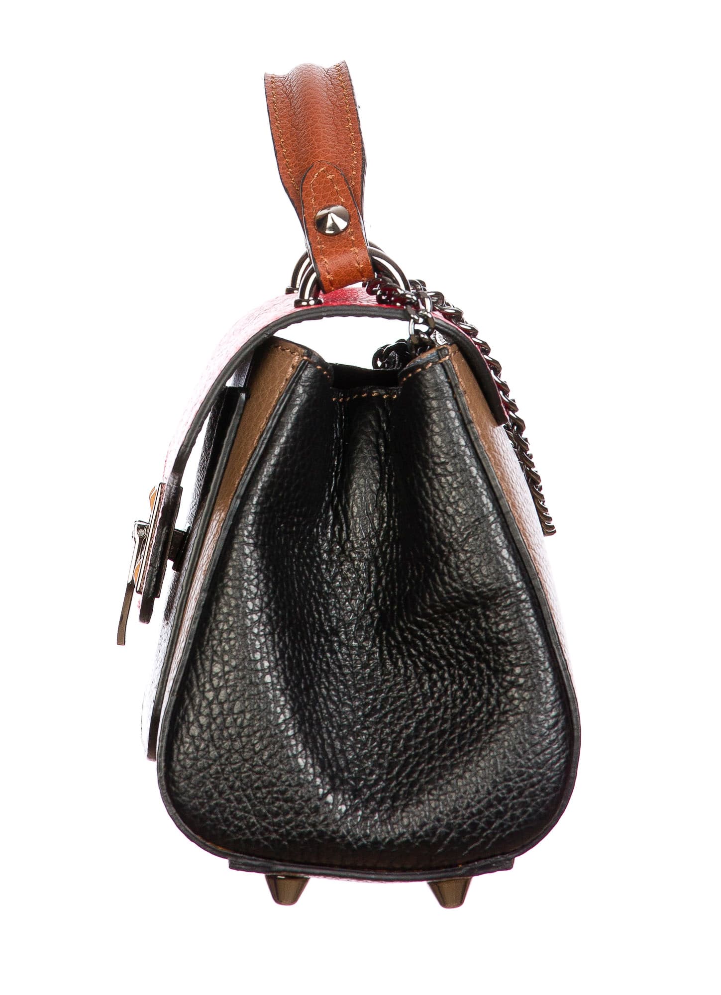 AGNES : borsa donna mini, pelle saffiano, colore : TAUPE / ROSSO / NERO, Made in Italy