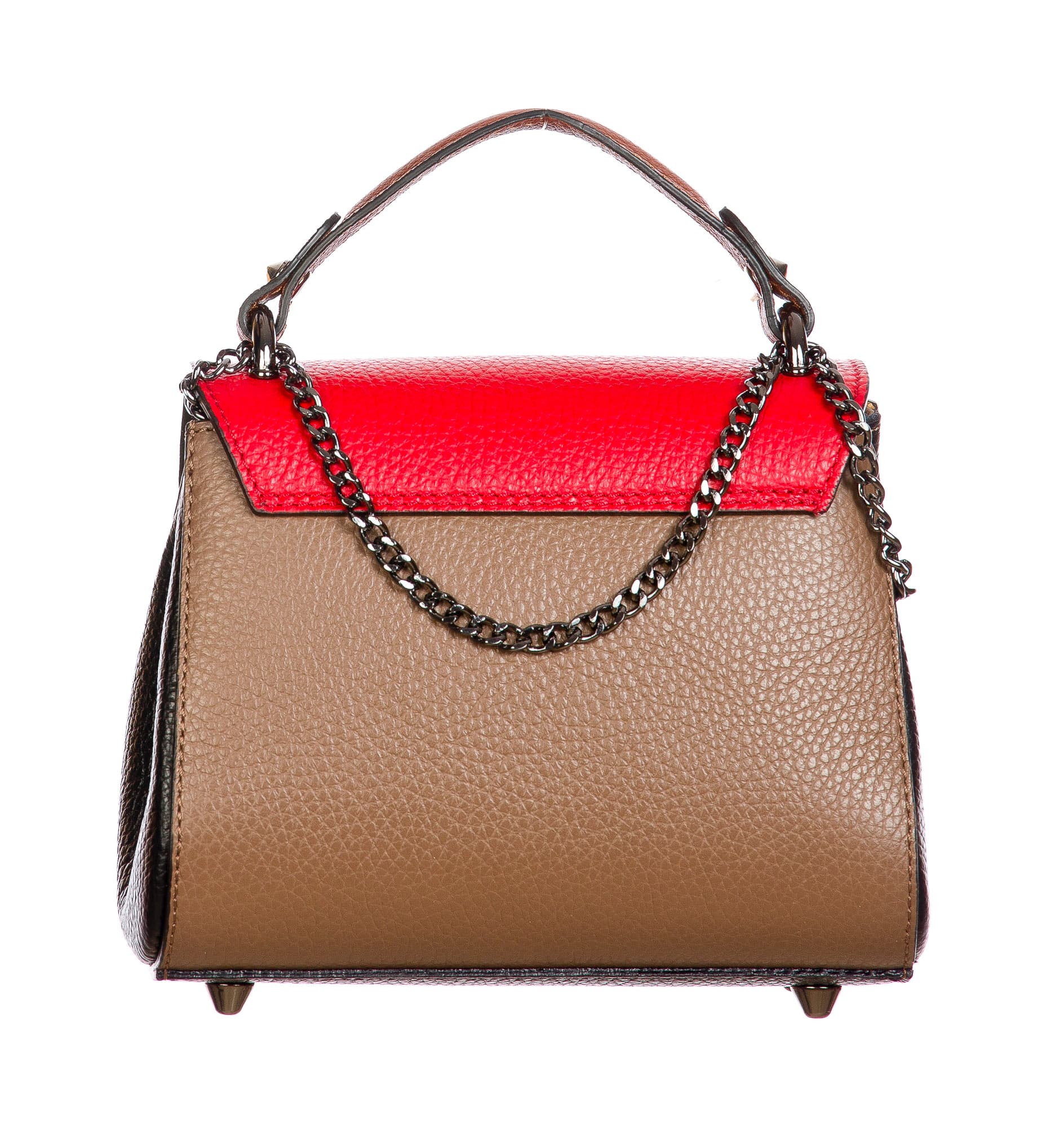 AGNES : borsa donna mini, pelle saffiano, colore : TAUPE / ROSSO / NERO, Made in Italy