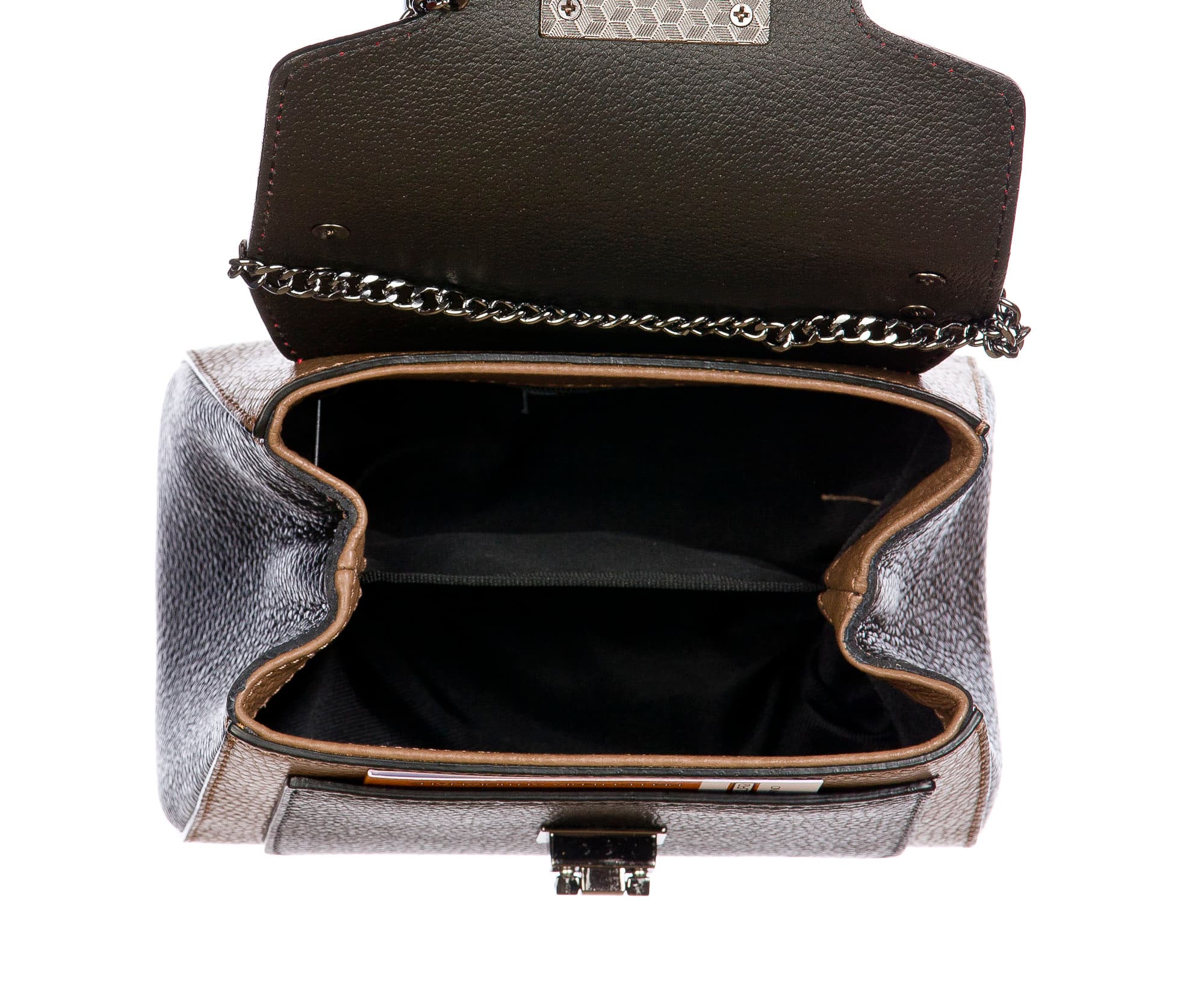 AGNES : borsa donna mini, pelle saffiano, colore : TAUPE / ROSSO / NERO, Made in Italy