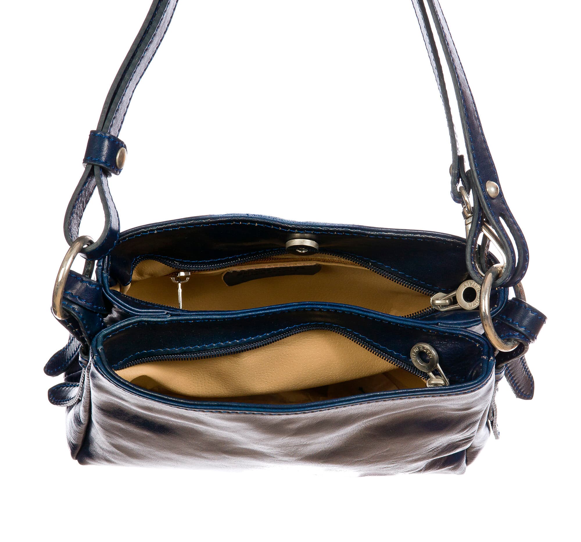 ORNELLA MINI: borsa donna a spalla in cuoio, colore : BLU, Made in Italy (Borsa)