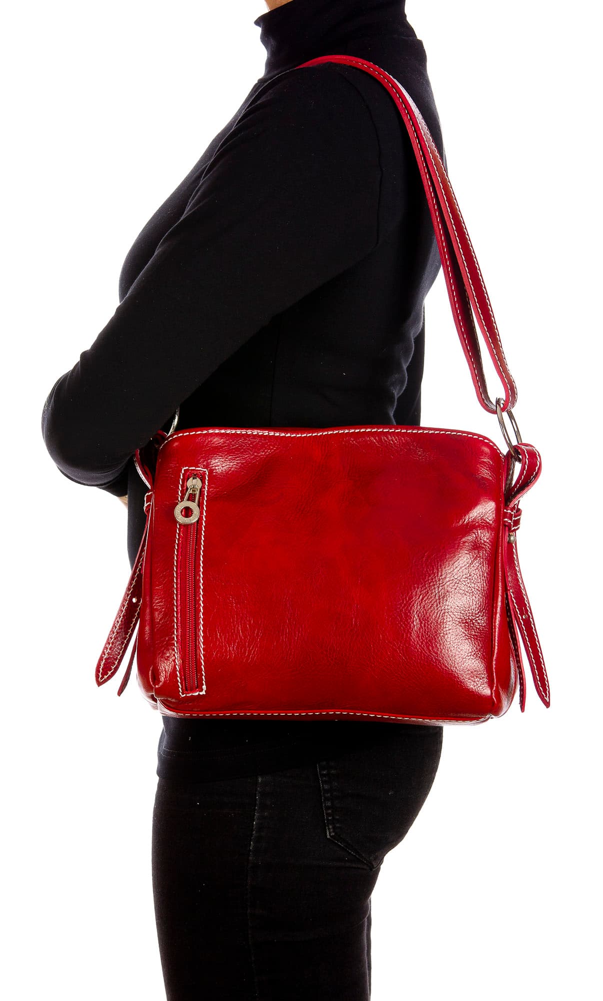 ORNELLA MINI: borsa donna a spalla in cuoio, colore : ROSSO, Made in Italy (Borsa)