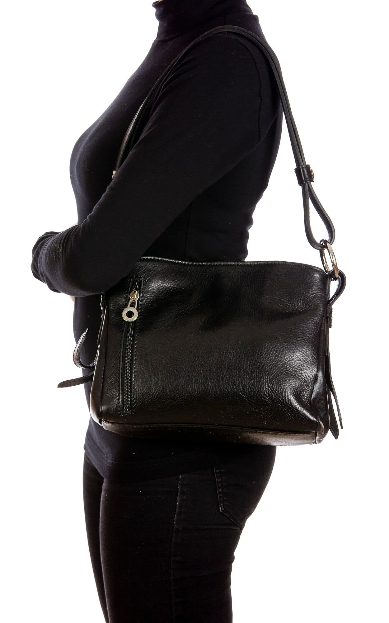 ORNELLA MINI: borsa donna a spalla in cuoio, colore : NERO, Made in Italy (Borsa)