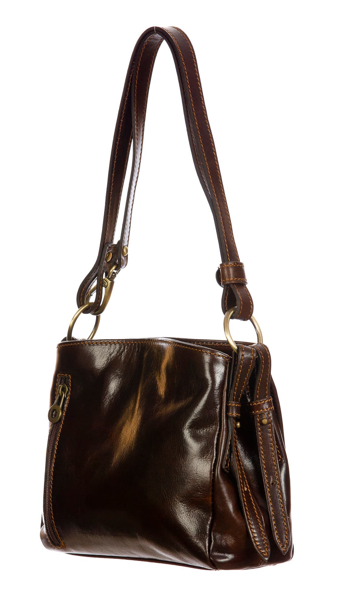 ORNELLA MINI: borsa donna a spalla in cuoio, colore : TESTAMORO, Made in Italy (Borsa)