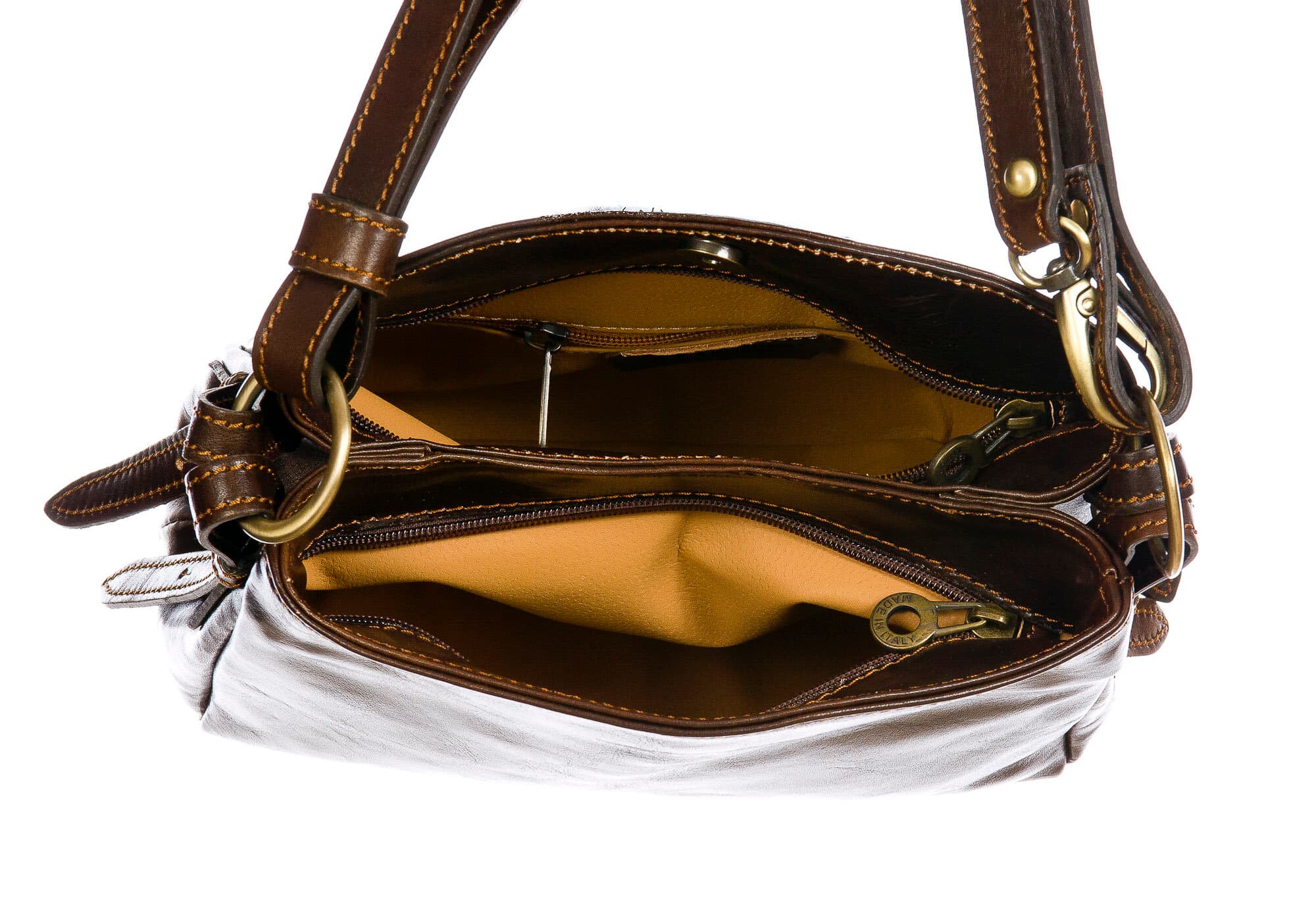 ORNELLA MINI: borsa donna a spalla in cuoio, colore : TESTAMORO, Made in Italy (Borsa)