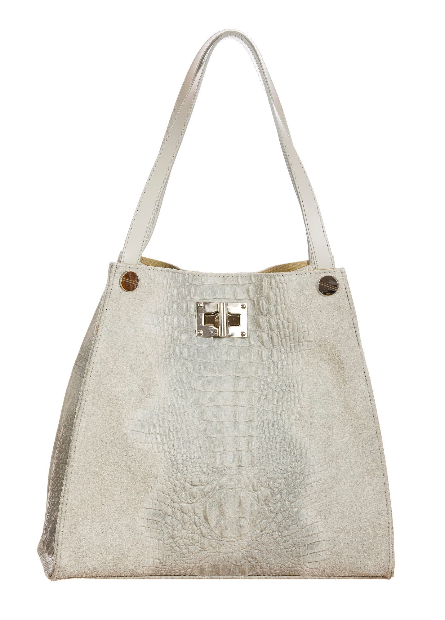 CORINNE: borsa donna a spalla, semirigida, pelle morbida, colore: GRIGIO CHIARO, Made in Italy (Borsa)
