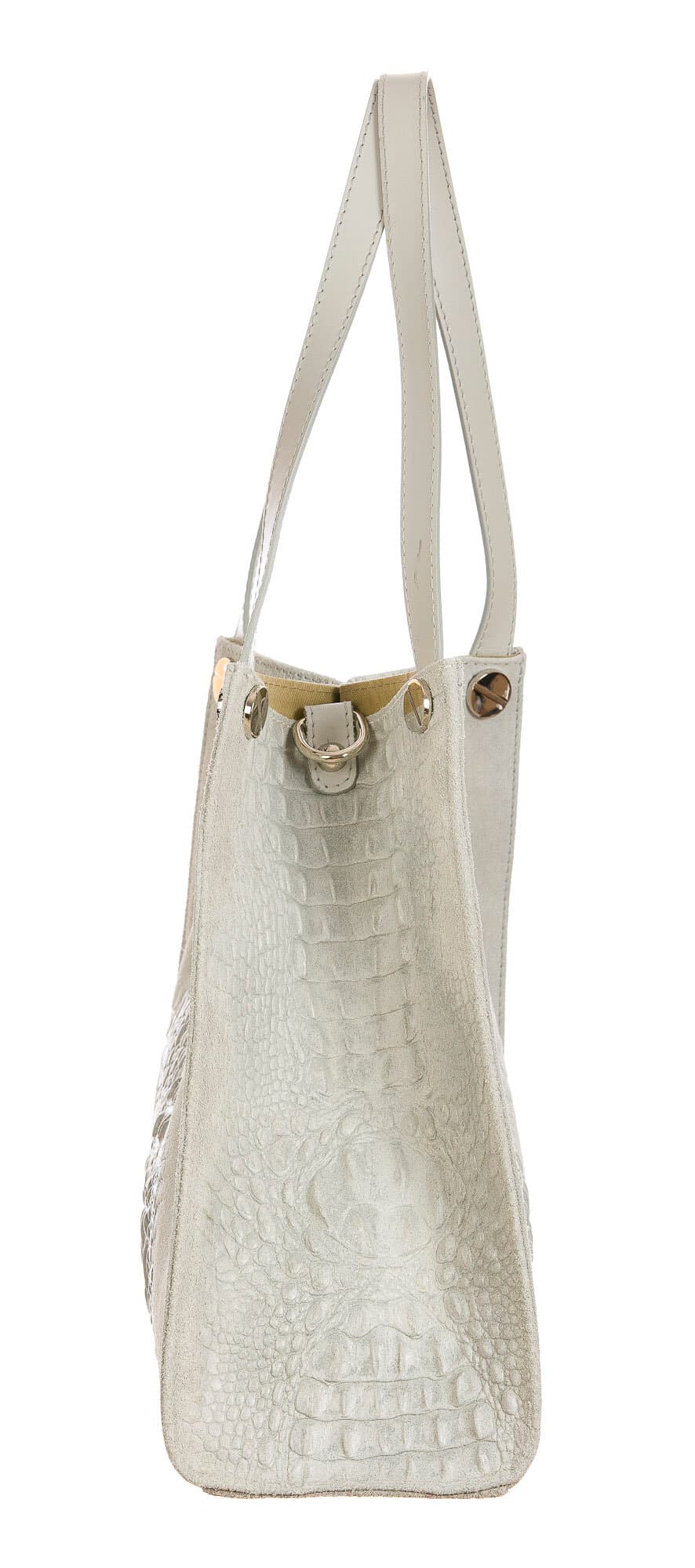 CORINNE: borsa donna a spalla, semirigida, pelle morbida, colore: GRIGIO CHIARO, Made in Italy (Borsa)