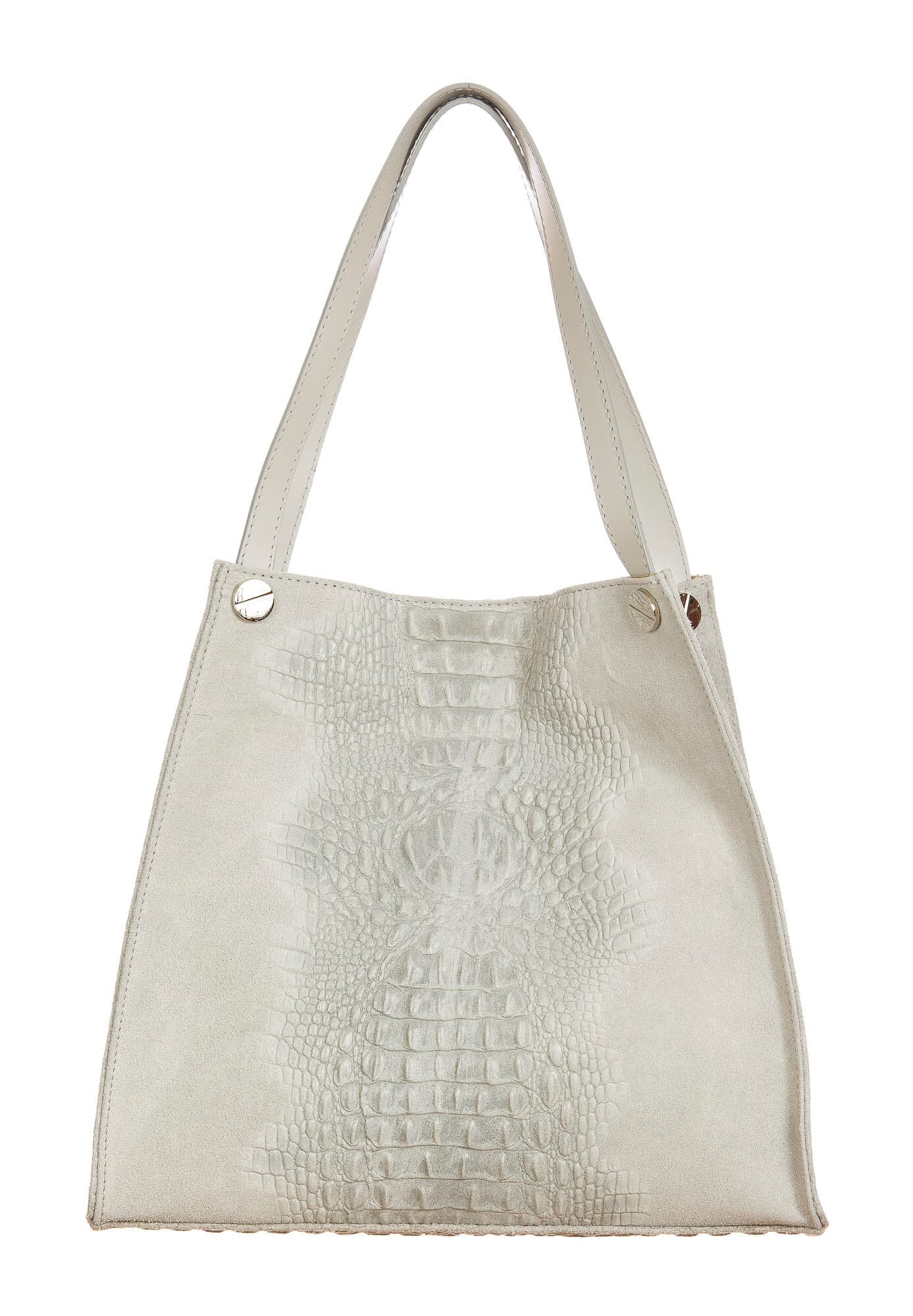 CORINNE: borsa donna a spalla, semirigida, pelle morbida, colore: GRIGIO CHIARO, Made in Italy (Borsa)
