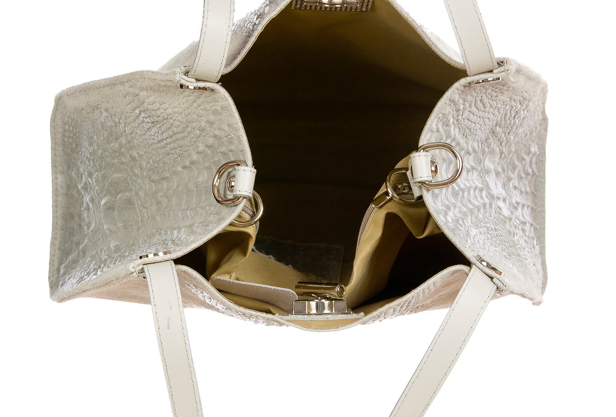 CORINNE: borsa donna a spalla, semirigida, pelle morbida, colore: GRIGIO CHIARO, Made in Italy (Borsa)