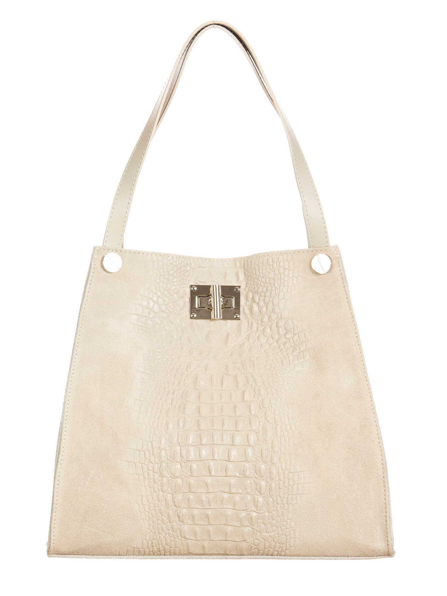 CORINNE: borsa donna a spalla, semirigida, pelle morbida, colore: BEIGE CHIARO, Made in Italy (Borsa)