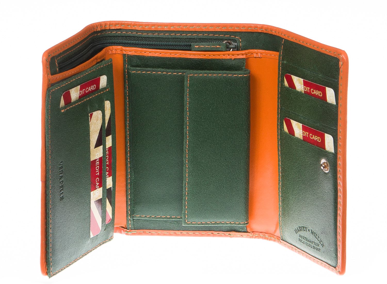 Portafoglio donna in vera pelle nubuck HARVEY MILLER mod GIACINTA colore VERDE Made in Italy.