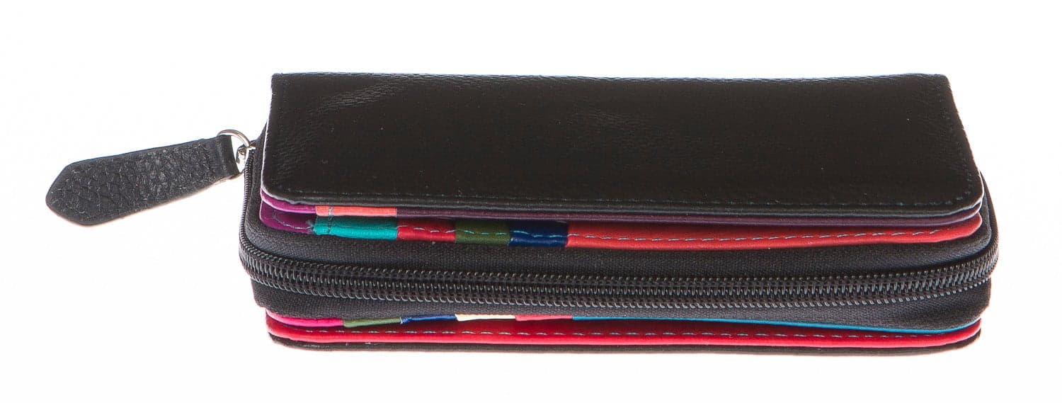 Portafoglio donna in vera pelle tradizionale SANTINI mod LAVANDA colore NERO Made in Italy. (Portafoglio)