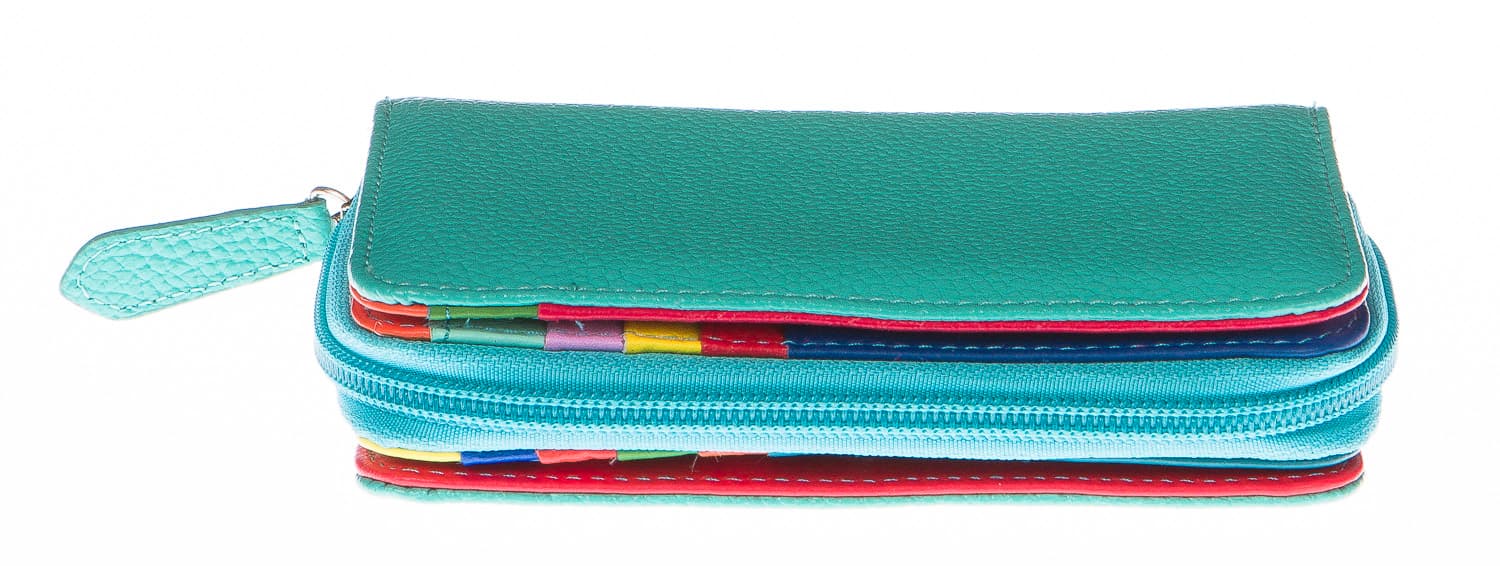 Portafoglio donna in vera pelle tradizionale SANTINI mod LAVANDA colore AZZURRO Made in Italy. (Portafoglio)