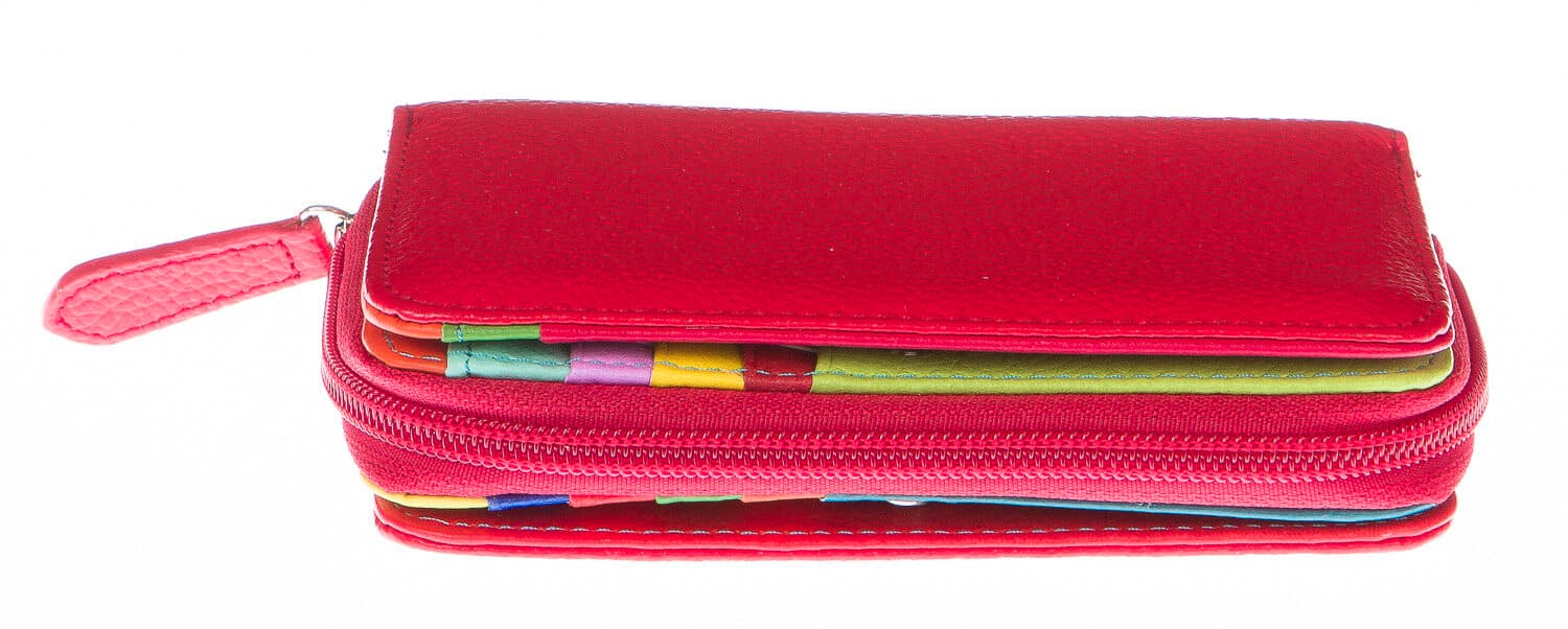 Portafoglio donna in vera pelle tradizionale SANTINI mod LAVANDA colore ROSSO Made in Italy. (Portafoglio