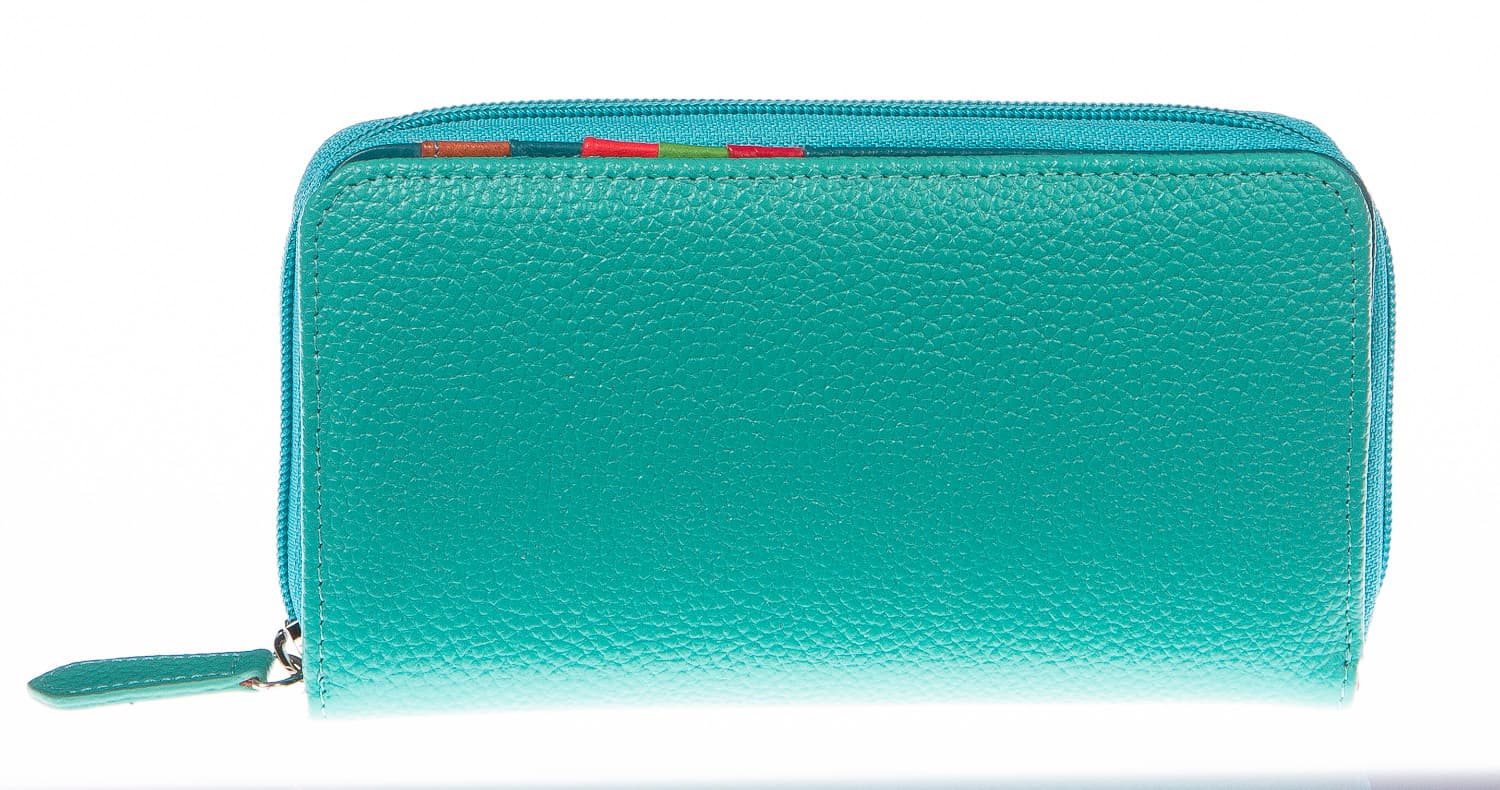 Portafoglio donna in vera pelle tradizionale SANTINI mod CAMOMILLA colore AZZURRO Made in Italy.