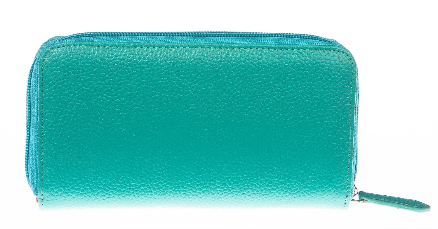 Portafoglio donna in vera pelle tradizionale SANTINI mod CAMOMILLA colore AZZURRO Made in Italy. (Portafoglio