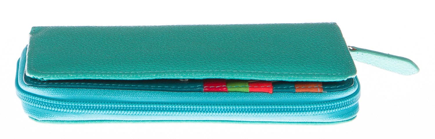 Portafoglio donna in vera pelle tradizionale SANTINI mod CAMOMILLA colore AZZURRO Made in Italy. (Portafoglio
