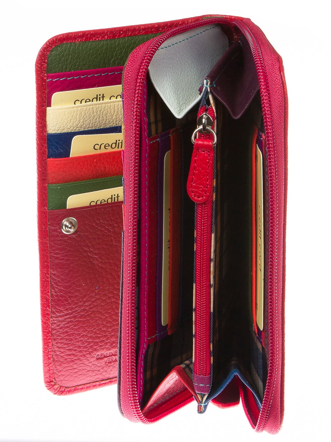 Portafoglio donna in vera pelle tradizionale SANTINI mod CAMOMILLA colore ROSSO Made in Italy.