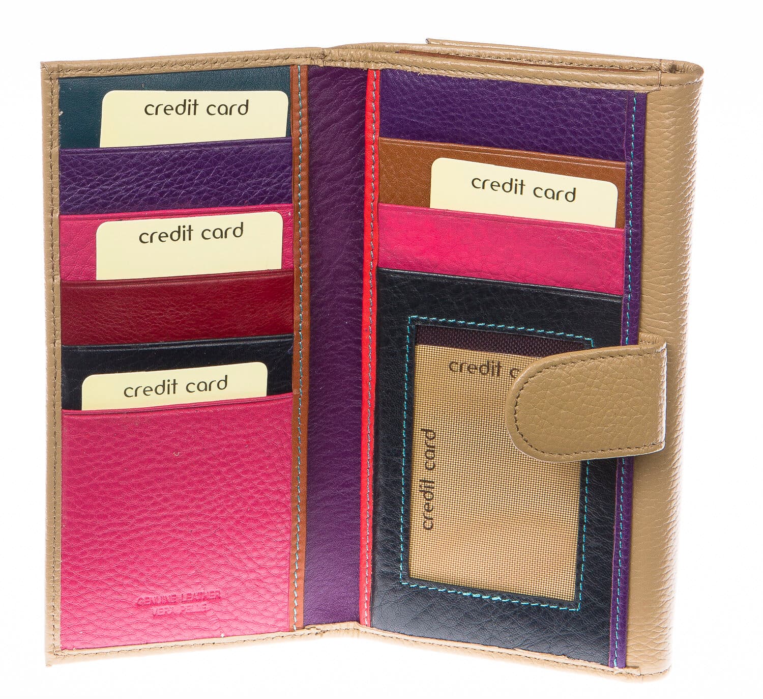 Portafoglio donna in vera pelle tradizionale SANTINI mod ORCHIDEA colore BEIGE Made in Italy.