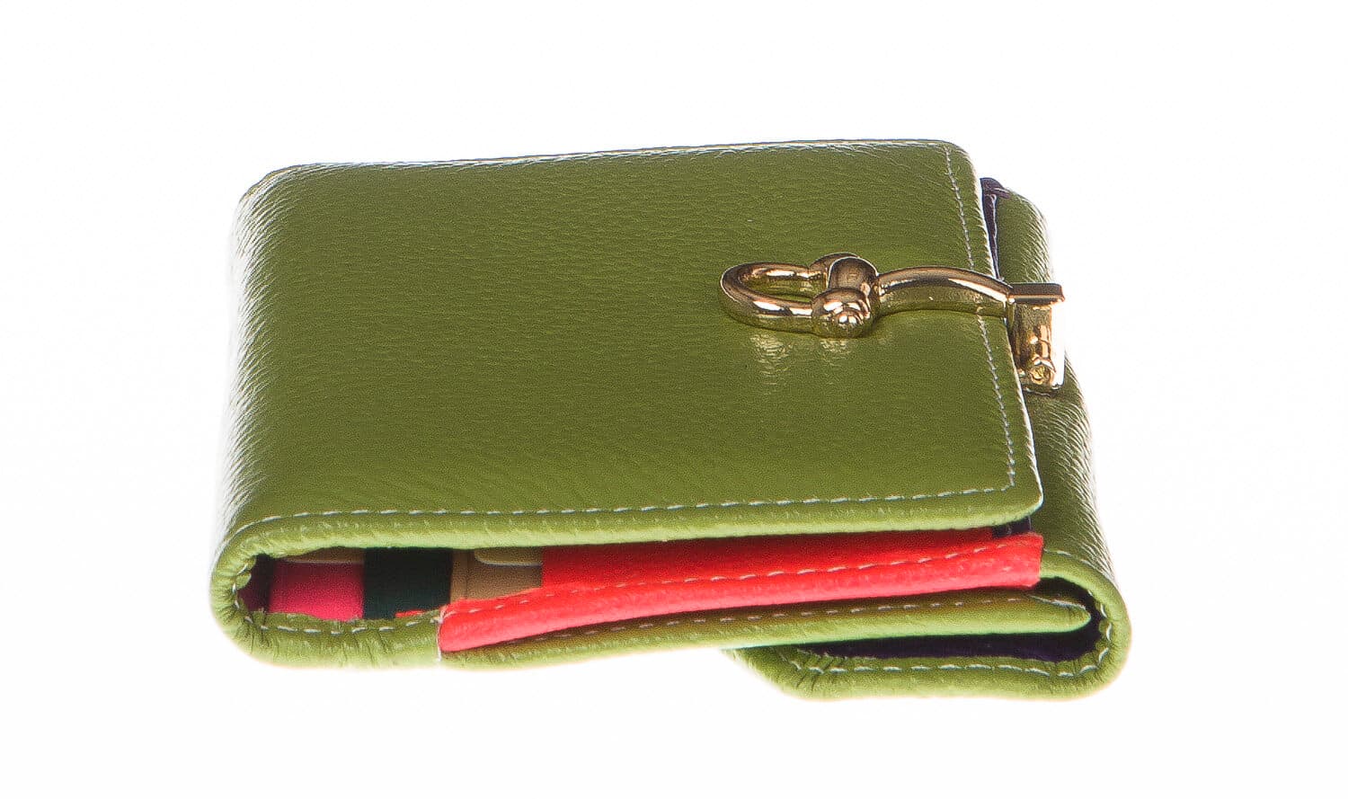 Portafoglio donna in vera pelle tradizionale SANTINI mod MIMOSA colore VERDE Made in Italy.